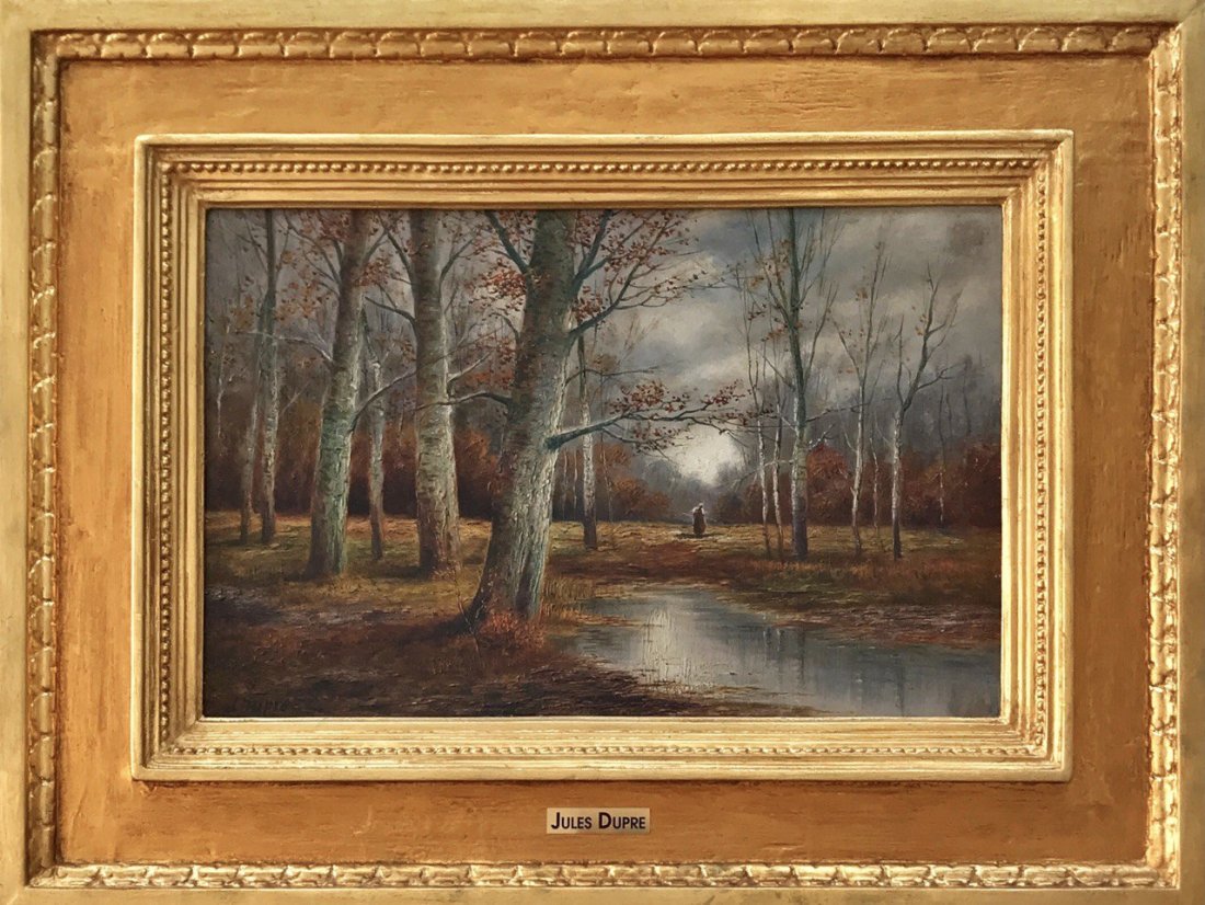 JULES DUPRE - "COULEURS DE Lâ€™AUTOMNE"- Oil on canvas, signed: JULES DUPRE (1811 - 1889) Title: COULEURS DE Lâ€™AUTOMNE Technique: Oil on wood panel, signed Dimensions in centimeters: 30,48 cm x 46,99 cm Year: circa 1840 Perfect condition with high level qua