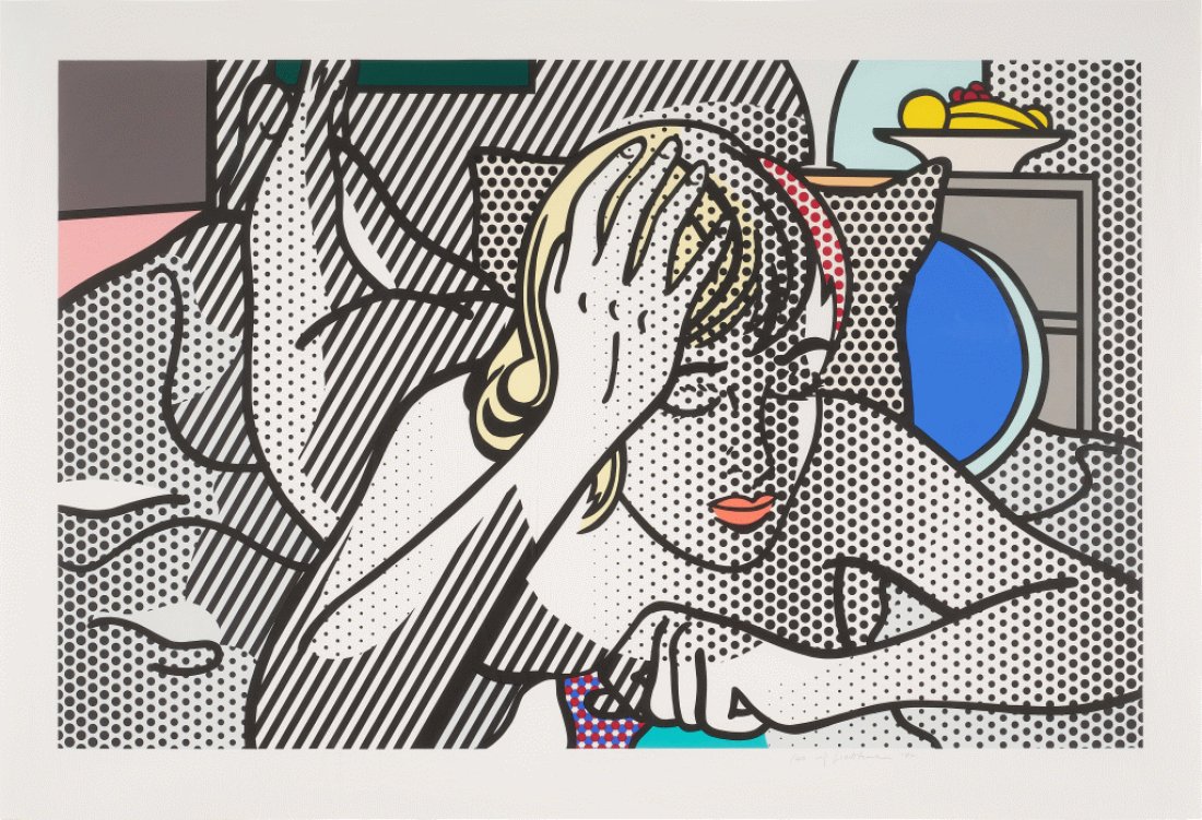 ROY LICHTENSTEIN - "THINKING NUDE" - Screenprint in colors: ROY LICHTENSTEIN (1923 - 1997 )"THINKING NUDE", from Nude SeriesSigned in pencil, dated and numbered XX/40Screenprint in colors on Rives BFK mold-made paperDimensions : 89.6 cm x 141.7 cm. Sheet: 106.