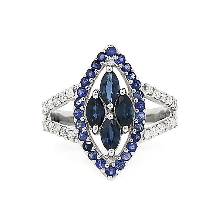 14CT White Gold Blue Sapphire And Diamond Dress Ring (1 of 4)