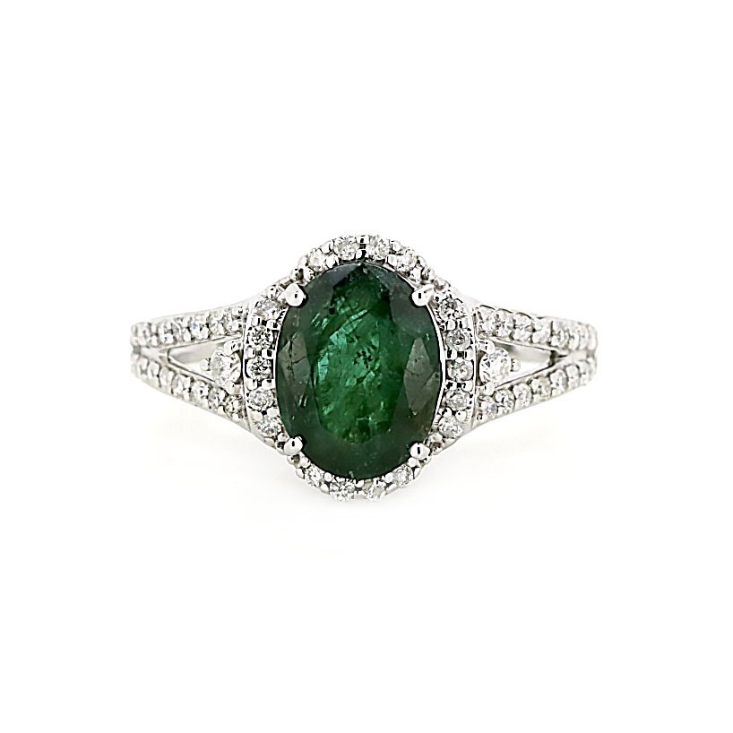 14CT White Gold Emerald And Diamond Dress Ring (1 of 4)