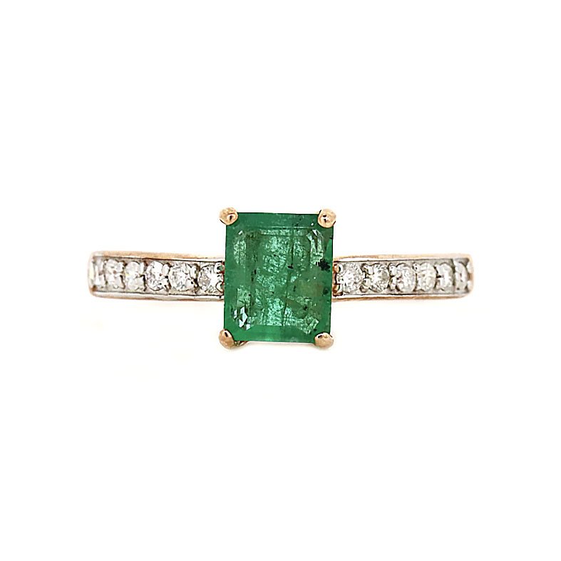 10CT Rose Gold Emerald And Diamond Dress Ring (1 of 4)