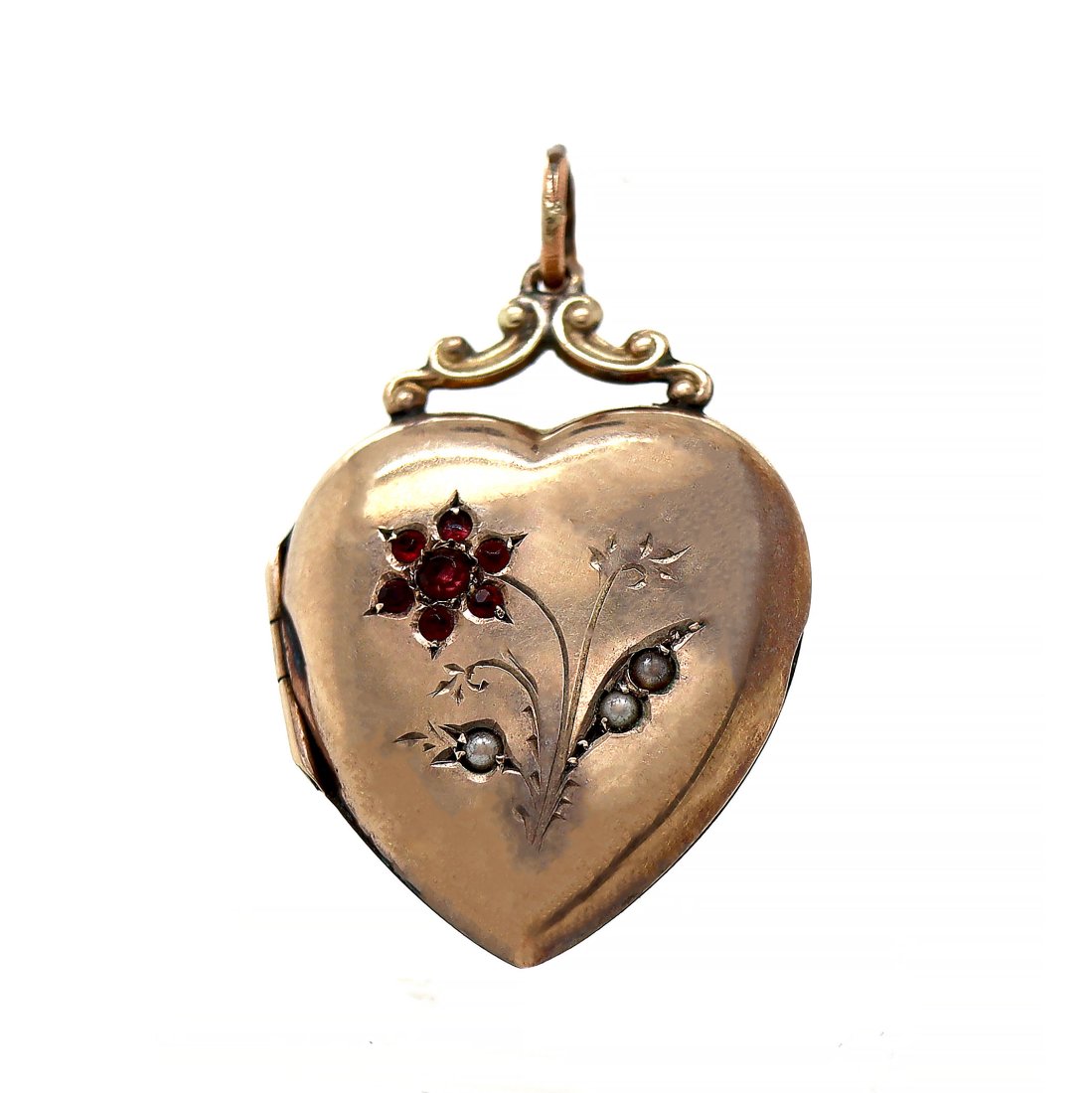 9CT Rose Gold Ruby And Pearl Heart Shape Photo Locket Pendant (1 of 4)
