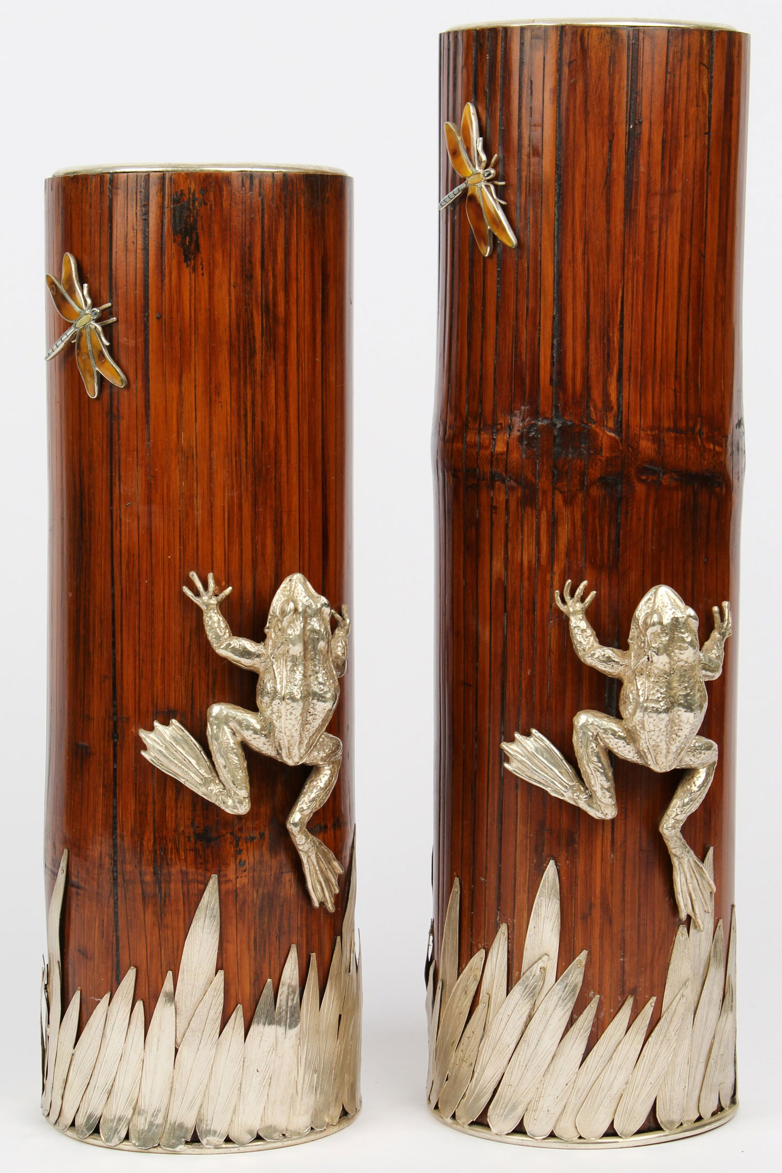 Mid Century Japanese Style Bamboo & Silver Plate Vases (1 of 4)