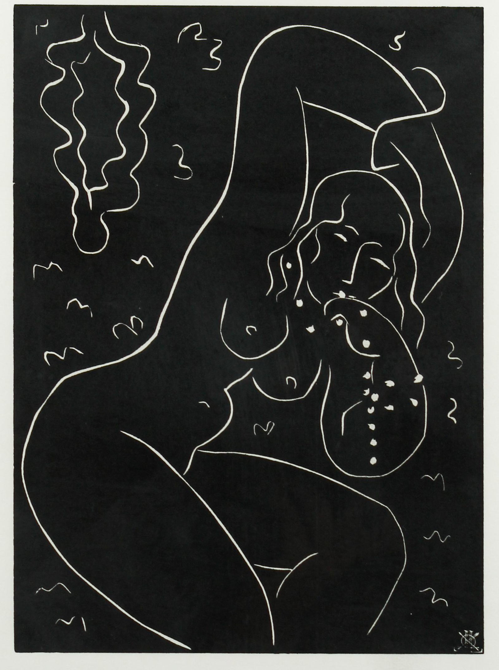 Henri Matisse (French, 1869-1954) Nu Au Bracelet: Title: Nu Au Bracelet Subject: Nude Type: Linocut Materials: Wove paper Markings & Inscriptions: Numbered bottom right, Chalcographie du Louvre blindstamp bottom center Date: Mid 20th century Maker: H