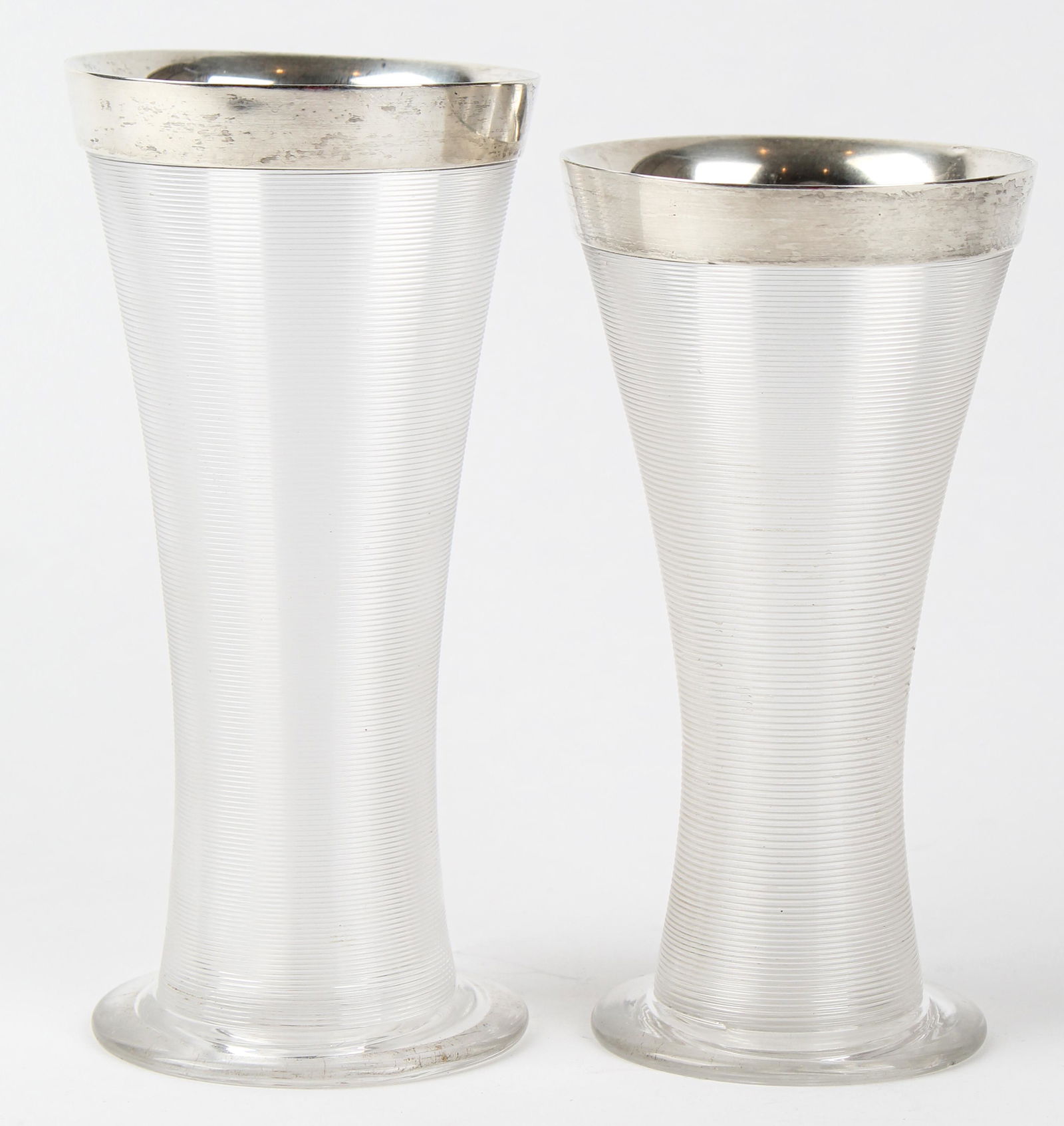 English Victorian Birmingham Silver Rimmed Ribbed Glass Vases (1 of 4)