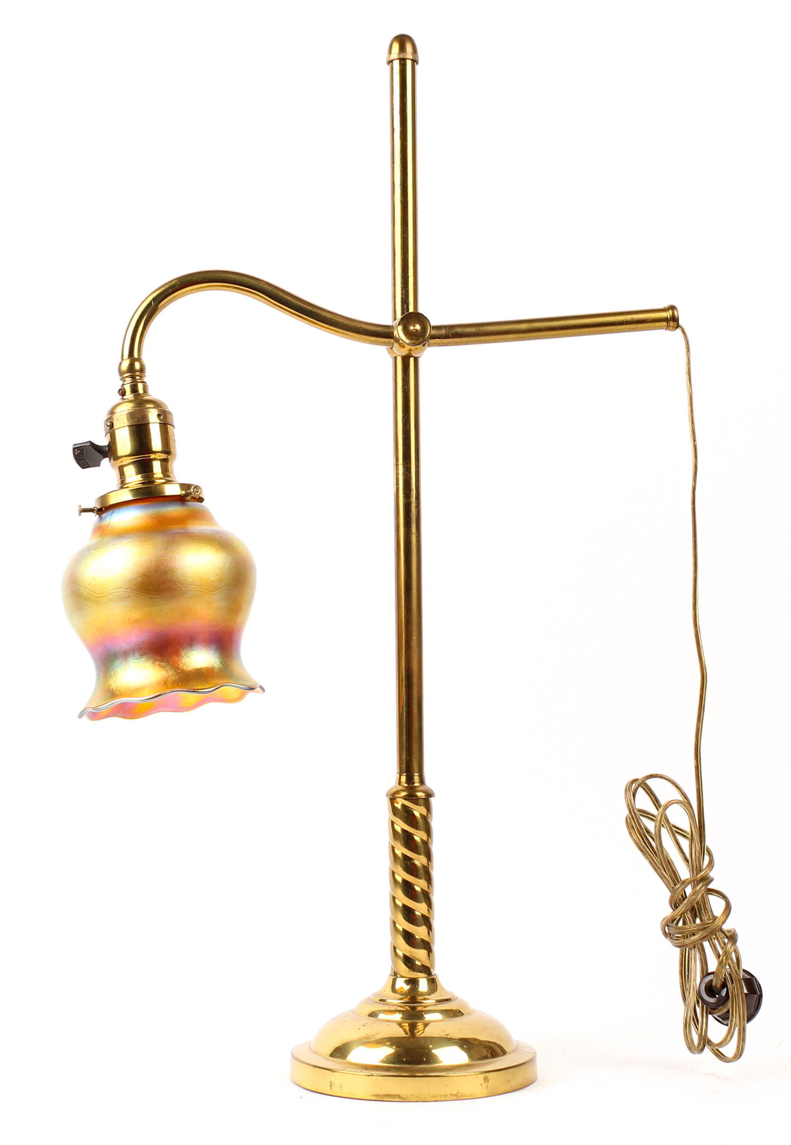 Dale Co. Brass Desk Lamp With Aurene Shade, Ca. 1910 (1 of 5)