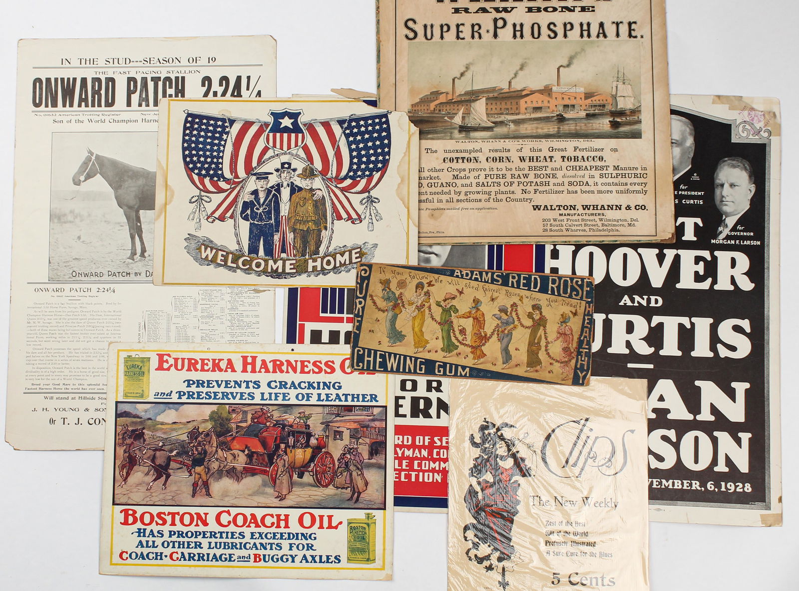 Advertising & Campaign Posters, Ealy 20th Century: Type: Poster Materials: Cardboard, paper Markings & Inscriptions: Some marked Date: Early 20th century Maker: Various Description: A group of early 20th century cardboard advertising and campaign pos