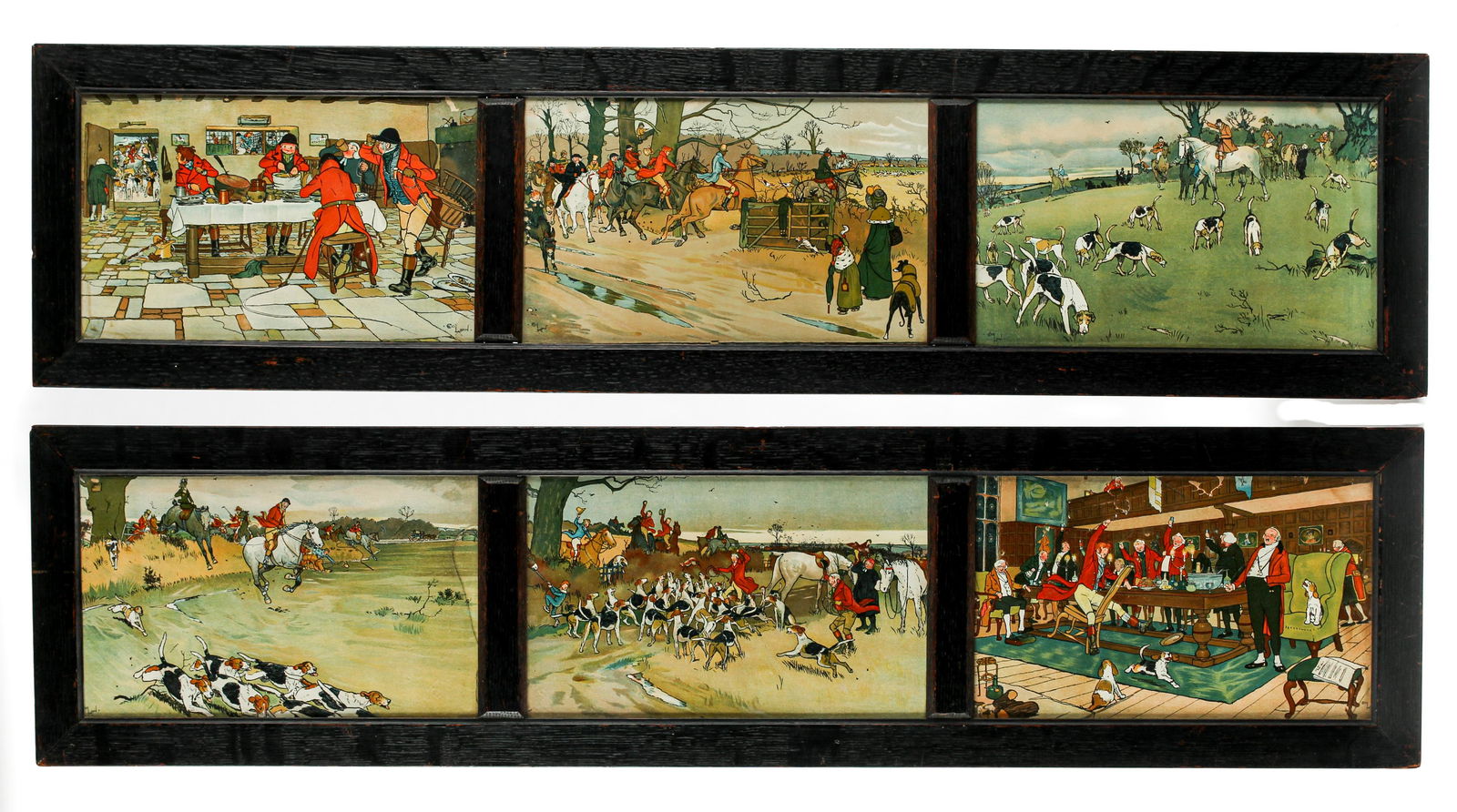 Cecil Aldin, The Fallowfield Hunt, Two Triptychs: Title: The Fallowfield Hunt Subject: Fox hunting Type: Chromolithograph Materials: Paper Markings & Inscriptions: Signed in the plate Date: Early 20th century Maker: Cecil Aldin (British, 1870-193