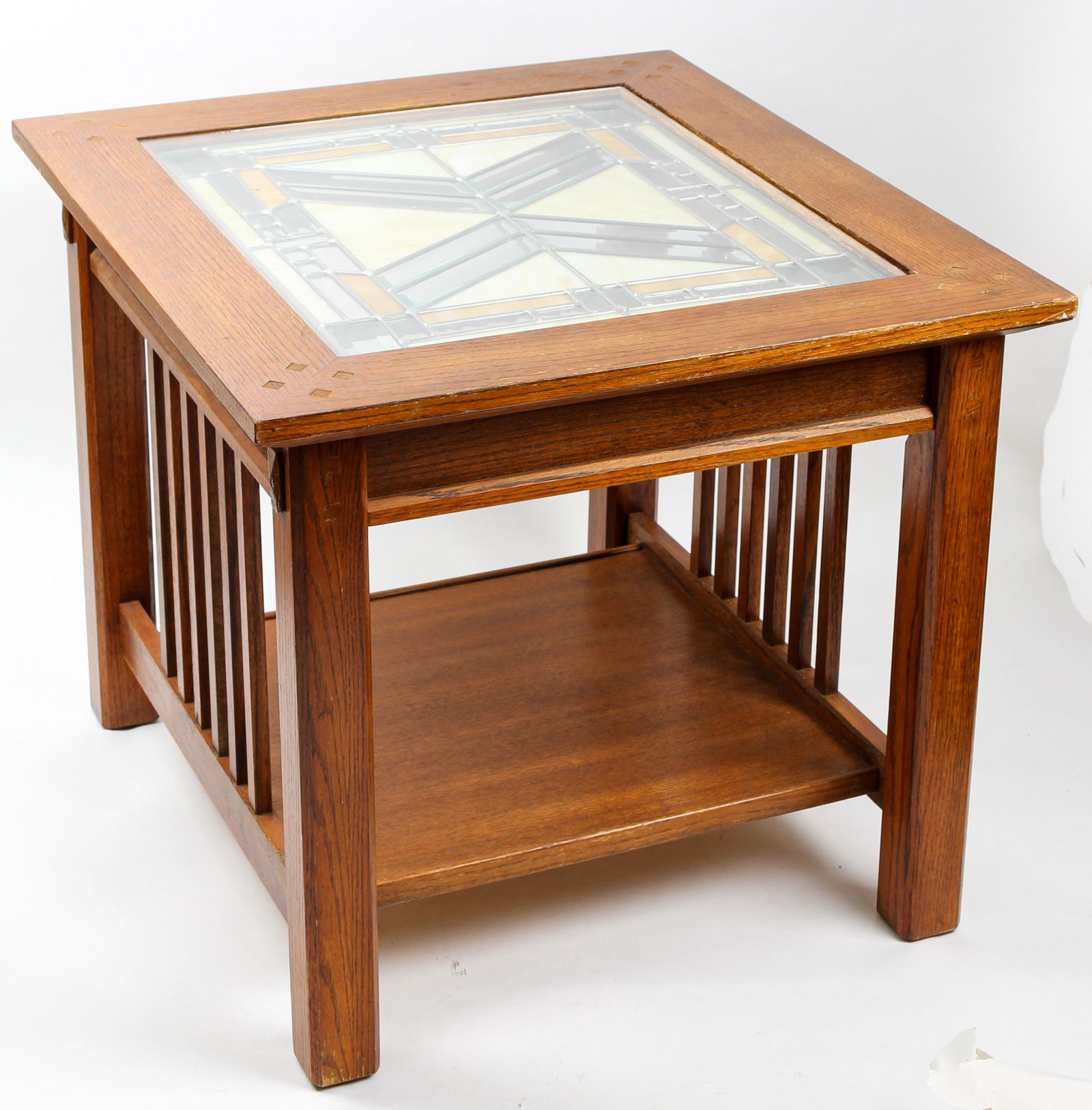 Two Mission Oak Style Side Tables, Frank Lloyd Wright Style Stained Glass (1 of 6)