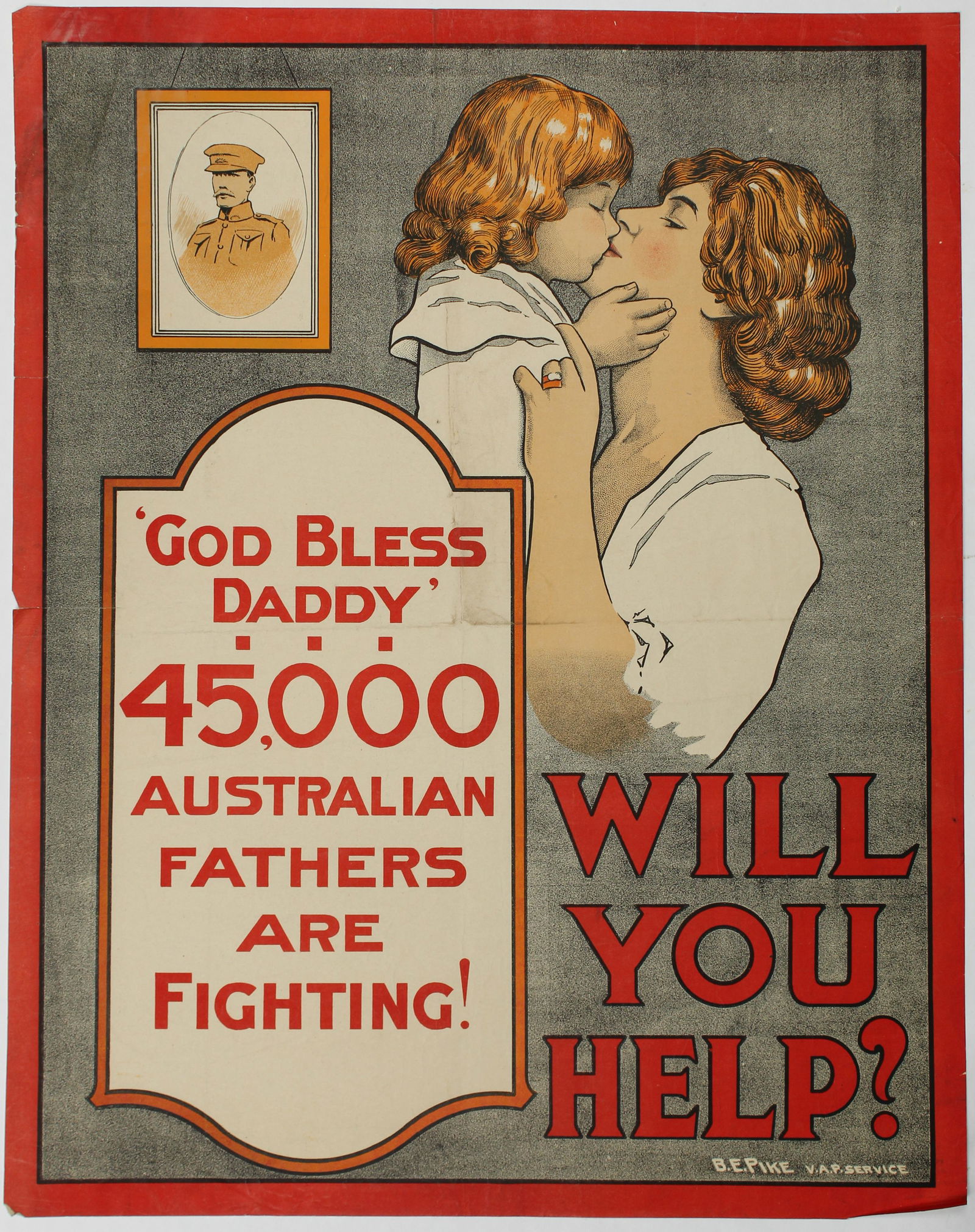 Australian WWI War Loan Poster, God Bless Daddy (1 of 3)