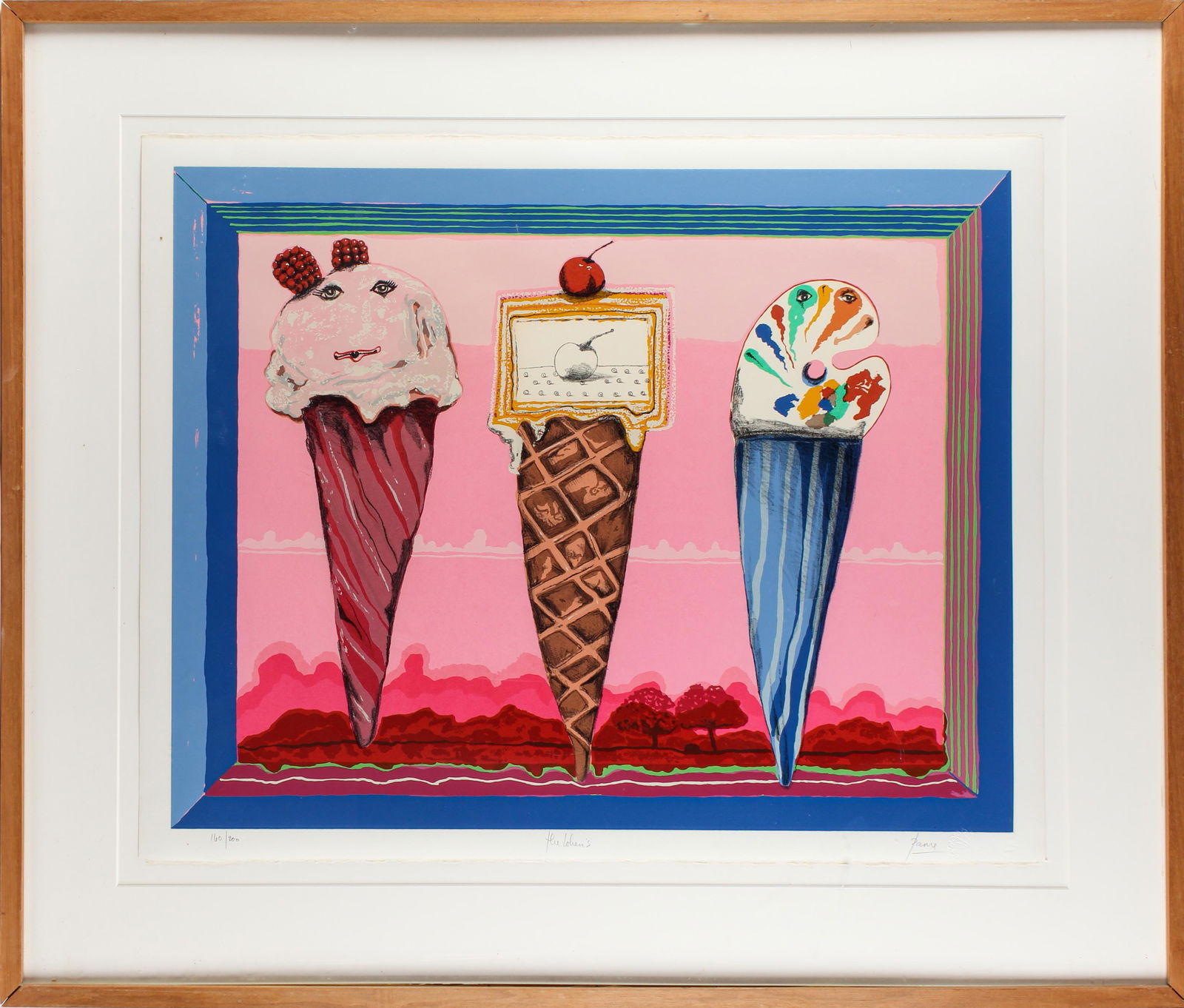 Peter Paone (American, B. 1936) The Cohen's: Title: The Cohen's Subject: Food Type: Serigraph Materials: Wove paper Markings & Inscriptions: Signed, titled, numbered 168/200 Date: Mid to late 20th century Maker: Peter Paone (American, B. 1936)