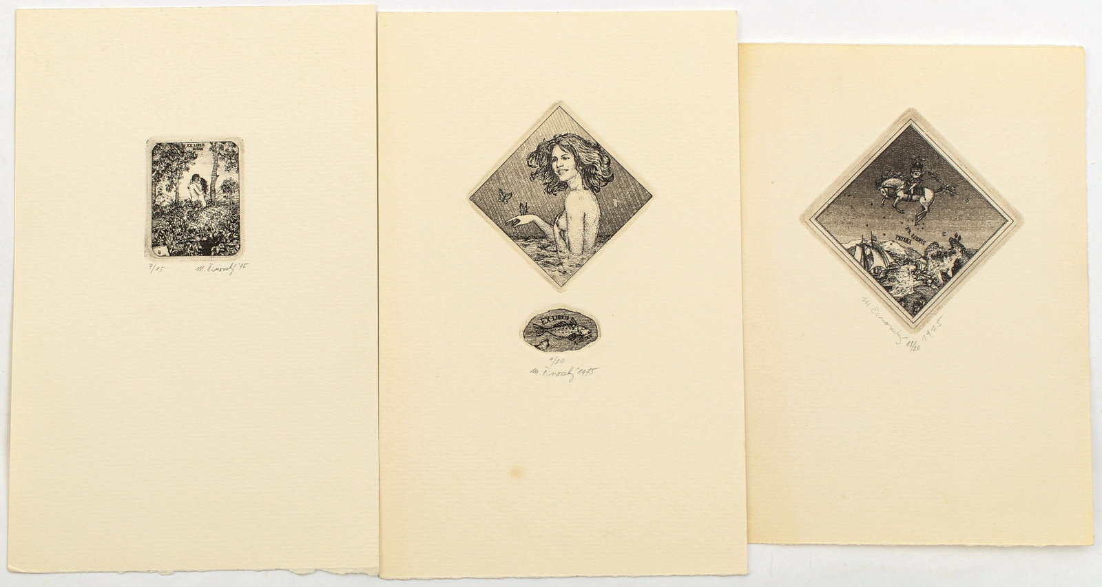 Martin Cinovsky (Slovakian, 20th C.) Three Ex Libris Etchings (1 of 4)