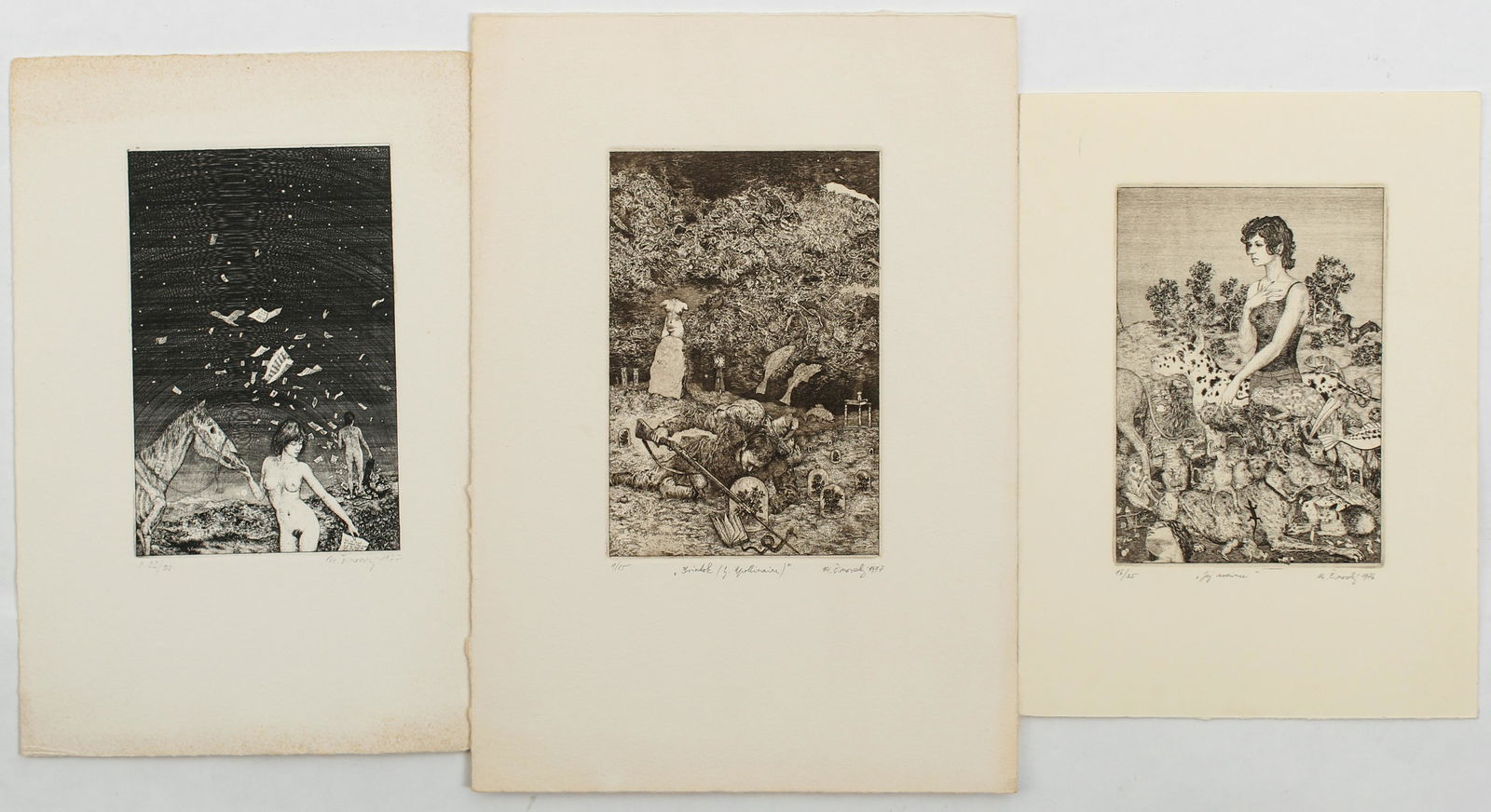 Martin Cinovsky (Slovakian, 20th C.) Three Etchings (1 of 4)