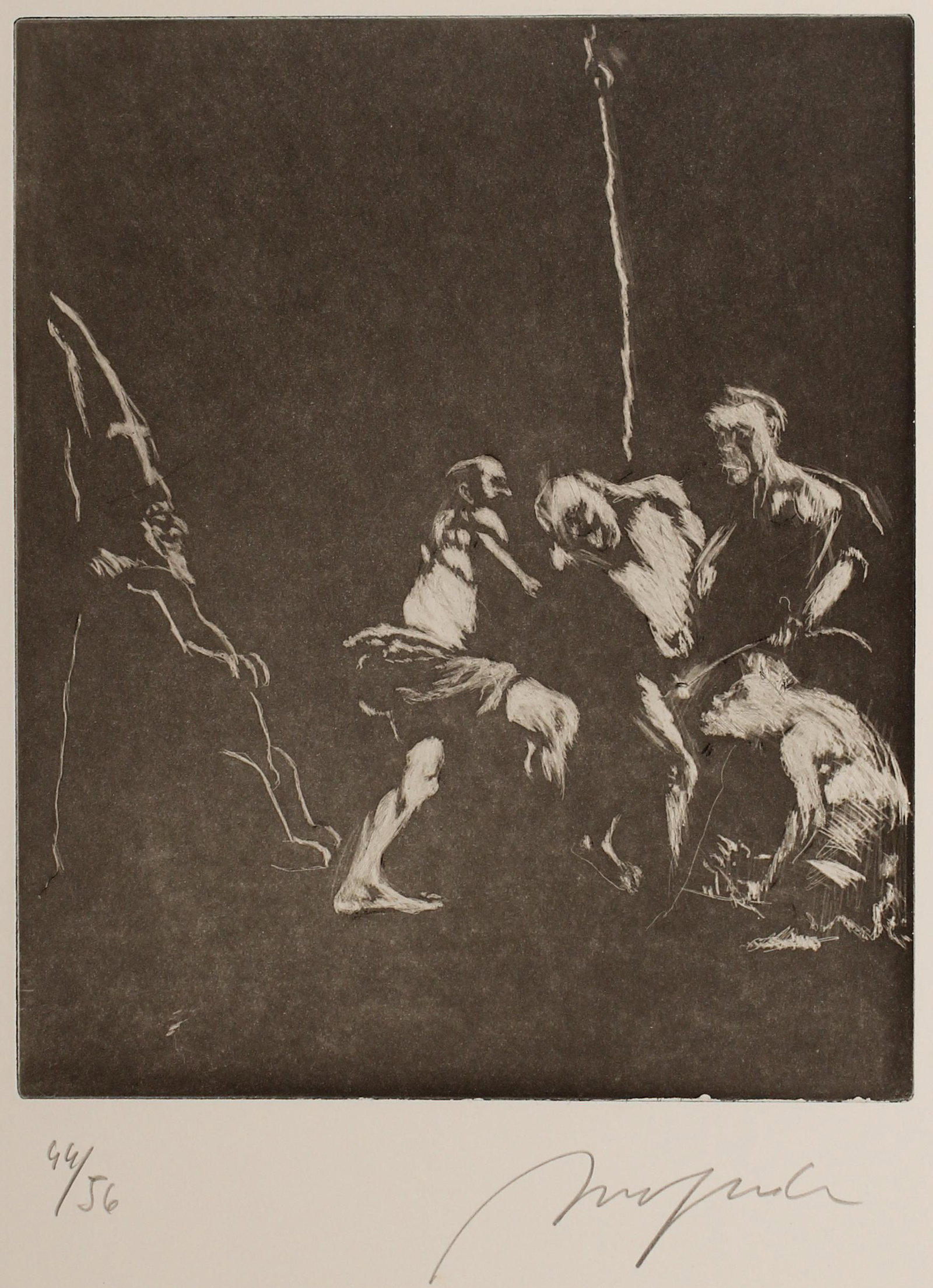 Alfred Hrdlicka (Austrian, 1928-2009) Mezzotint: Title: Untitled Subject: Figures Type: Mezzotint Materials: Wove paper Markings & Inscriptions: Signed and numbered 44/56 Date: Mid to late 20th century Maker: Alfred Hrdlicka (Austrian, 1928-2009) De