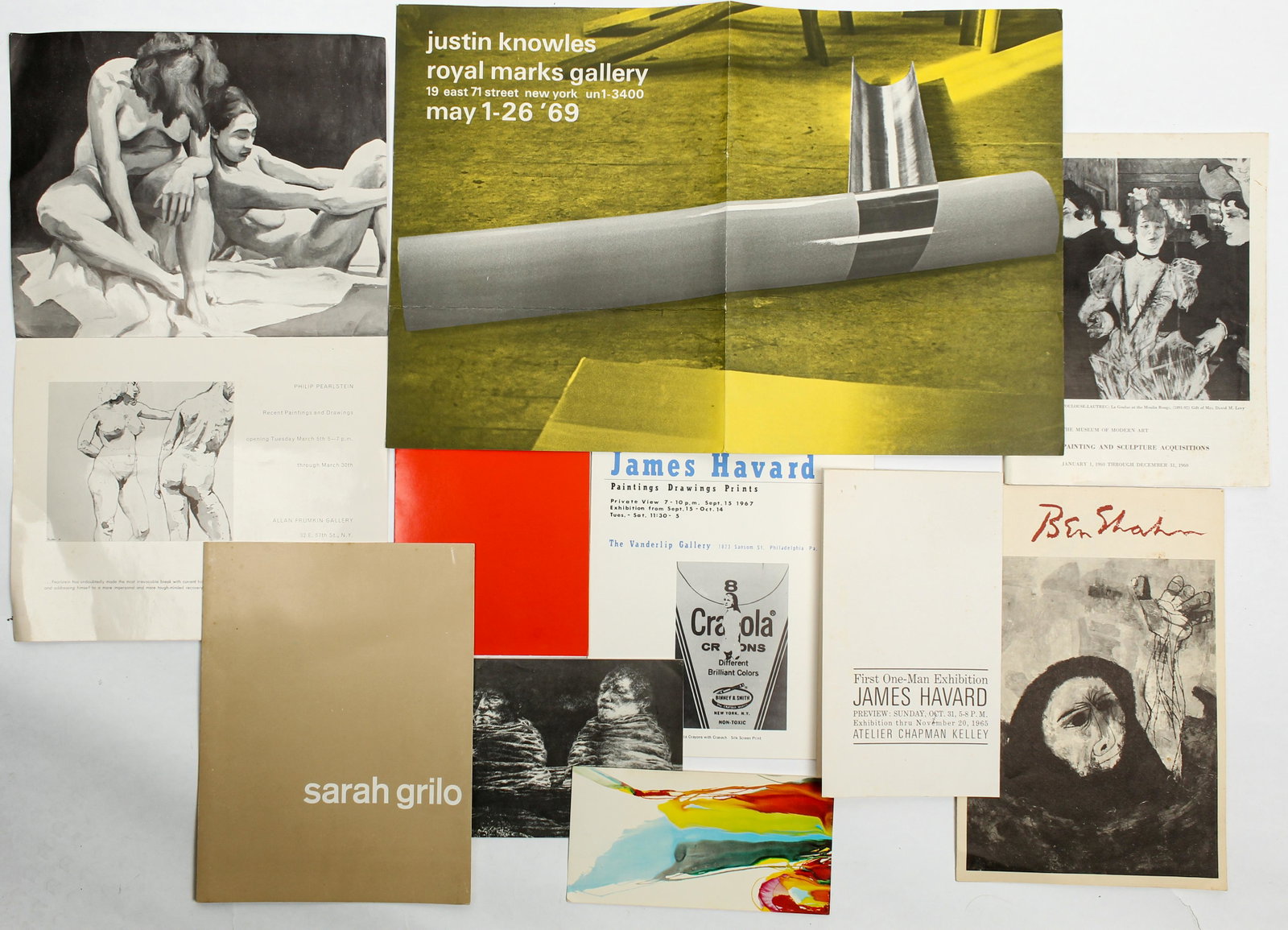 Ten 1960s Art Gallery Exhibition Invitations & Posters: Type: Ephemera Materials: Paper Markings & Inscriptions: Various Date: Mid 20th century Maker: Various Description: Ten mid century art gallery invitations and posters for exhibitions by James Havard,