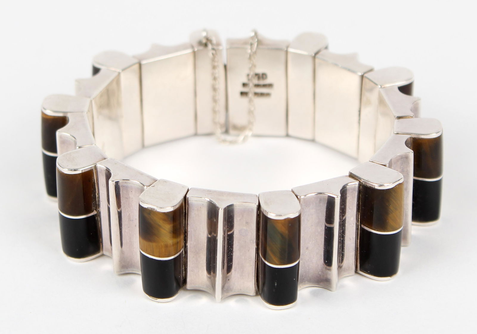 Onyx, Tiger's Eye & Silver Bracelet, Style of Antonio Pineda (1 of 4)