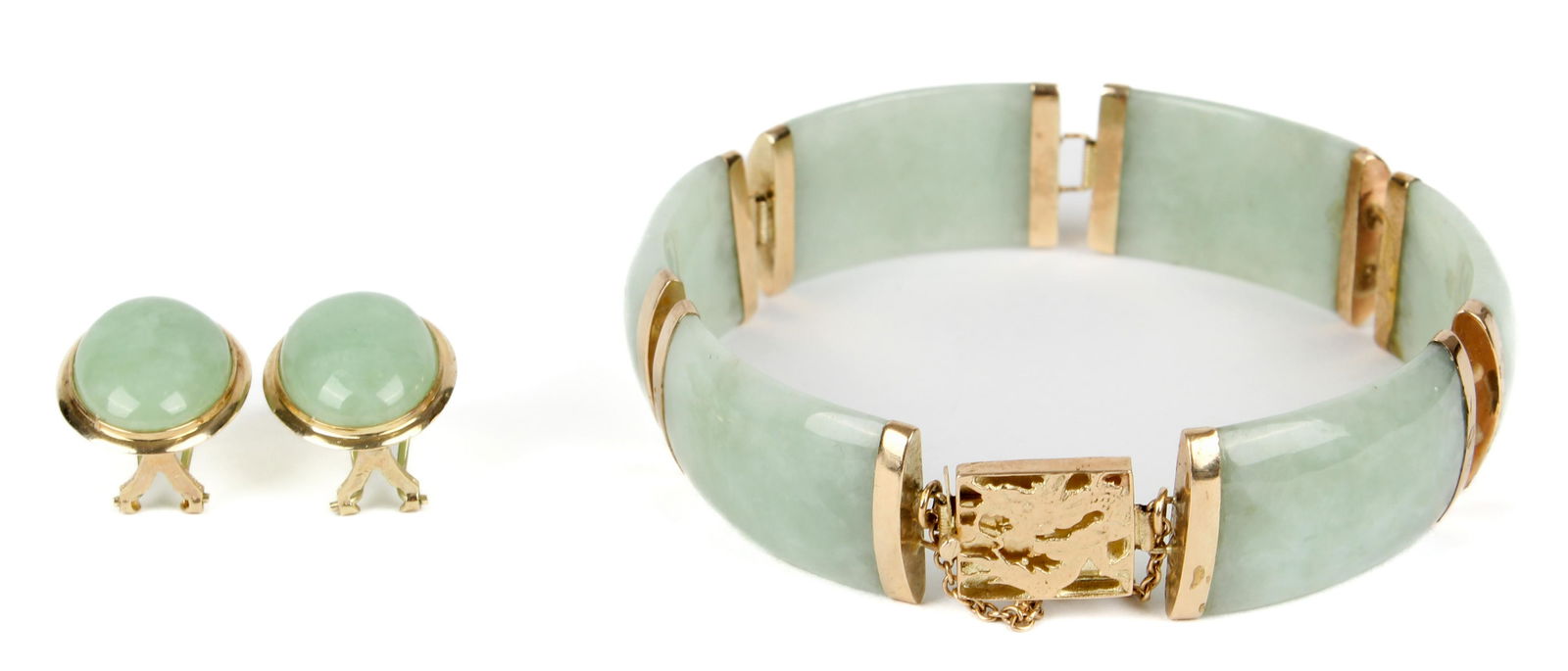 Green Jade & 14k Gold Bracelet and Earrings (1 of 4)
