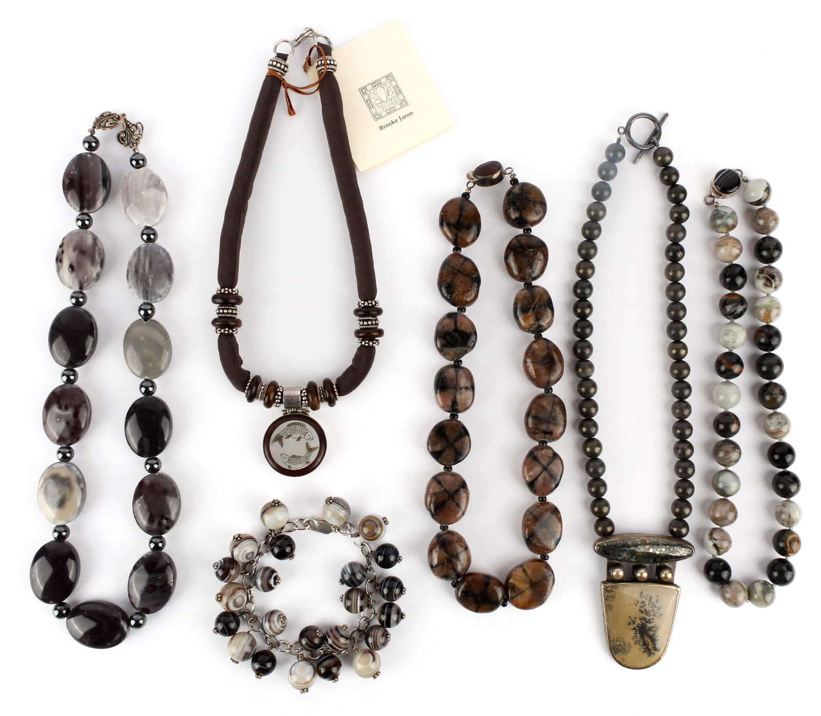 Five Necklaces & a Bracelet, Including Grey Agate, Hematite, Mother of Pearl and Silver (1 of 7)