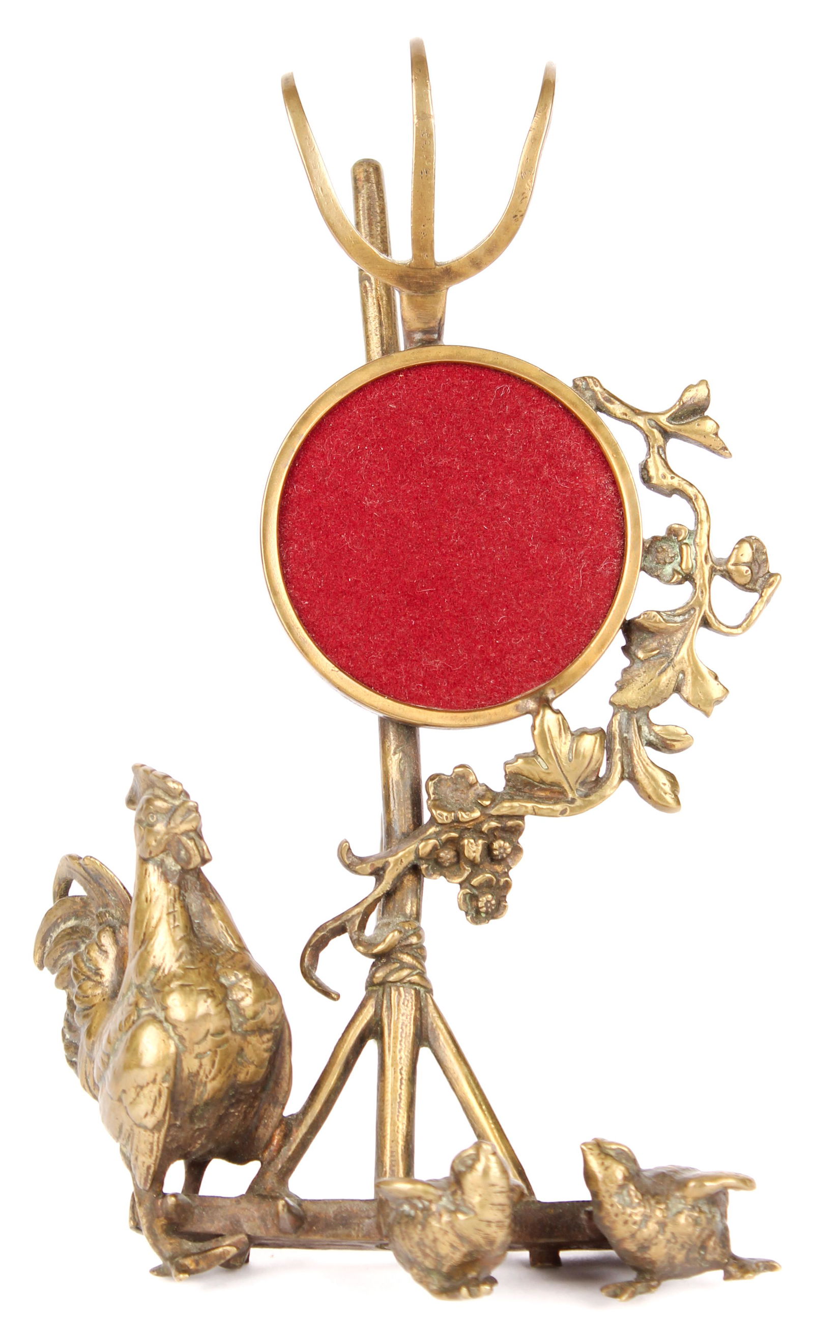 Figural Bronze Pocket Watch Holder, Rooster & Chicks (1 of 4)