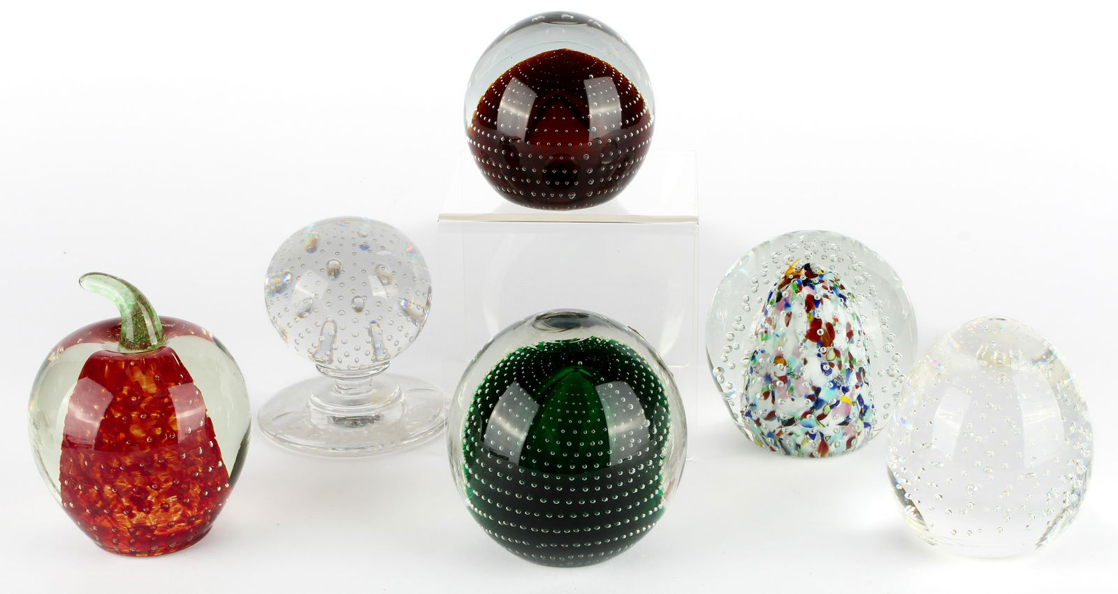 Six Controlled Bubble Art Glass Paperweights (1 of 2)