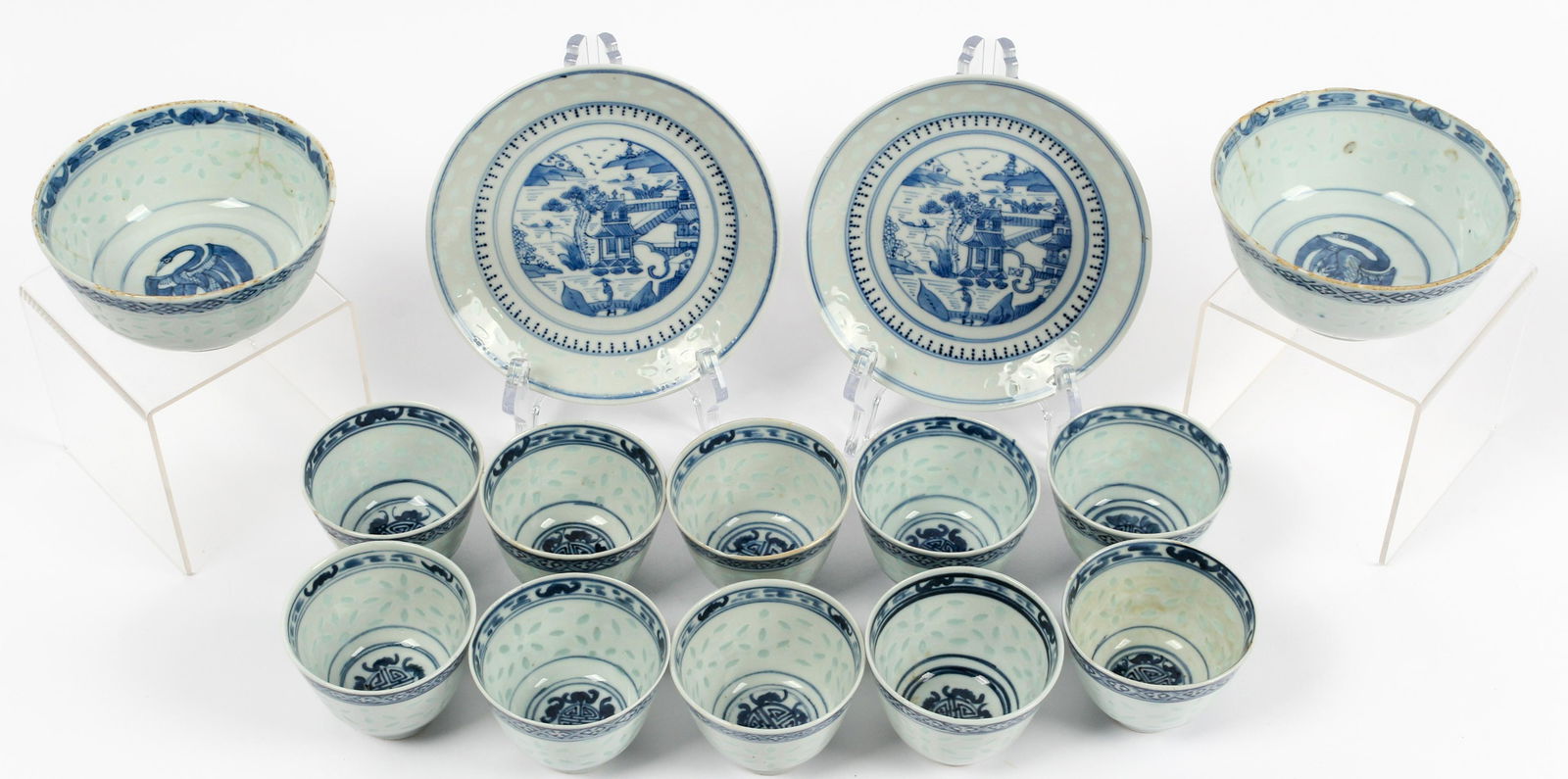 Sixteen Antique Chinese Rice Grain Porcelain Dishes (1 of 3)