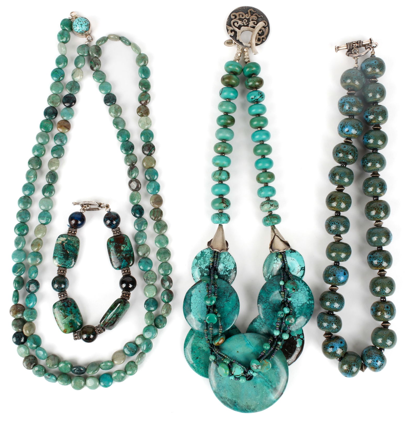 Three Silver, Turquoise & Semi-Precious Stone Necklaces and a Bracelet (1 of 4)