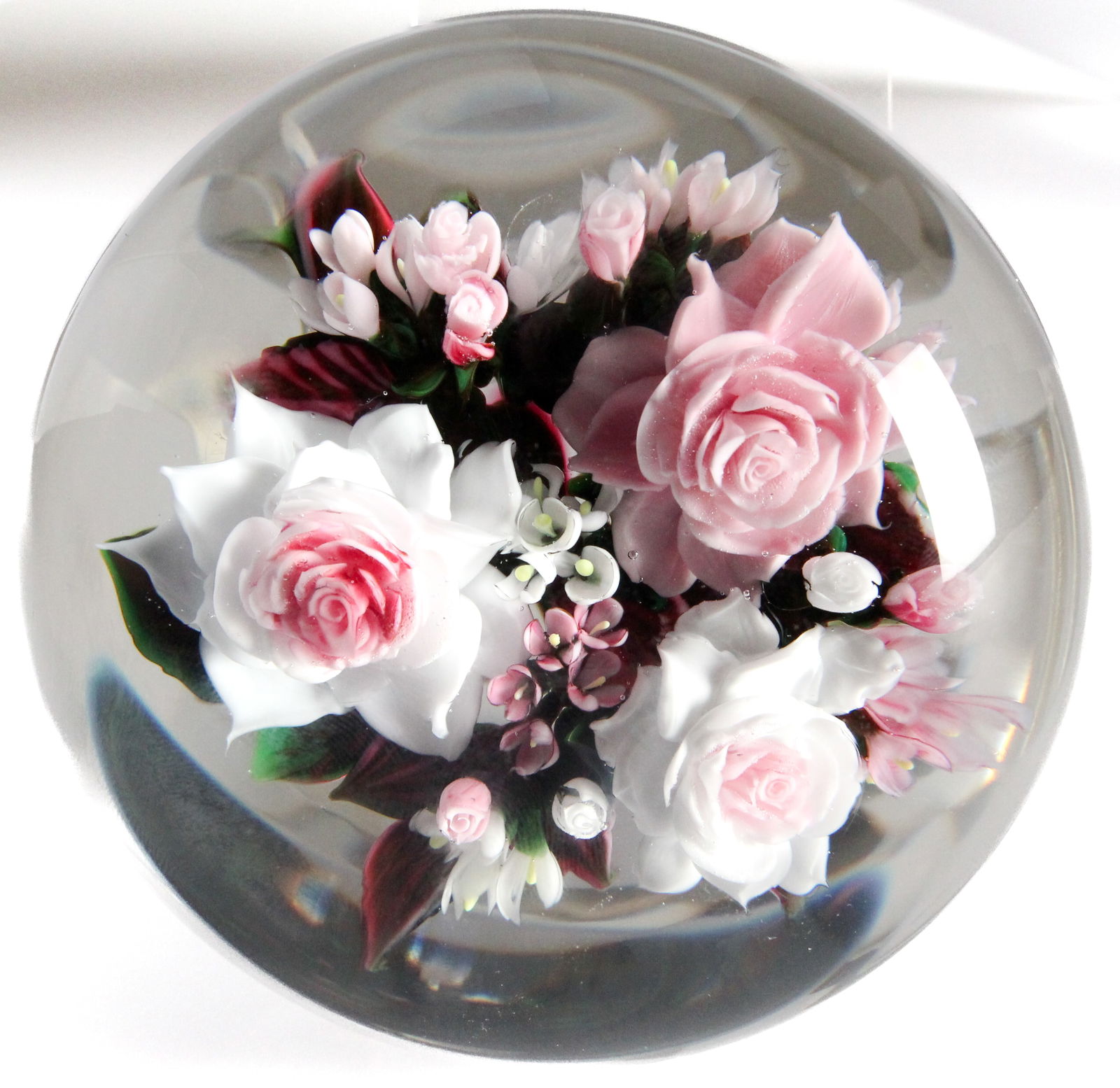 Rick Ayotte (American, B. 1944) Magnum Pink and White Rose Bouquet Paperweight, 2000 (1 of 3)