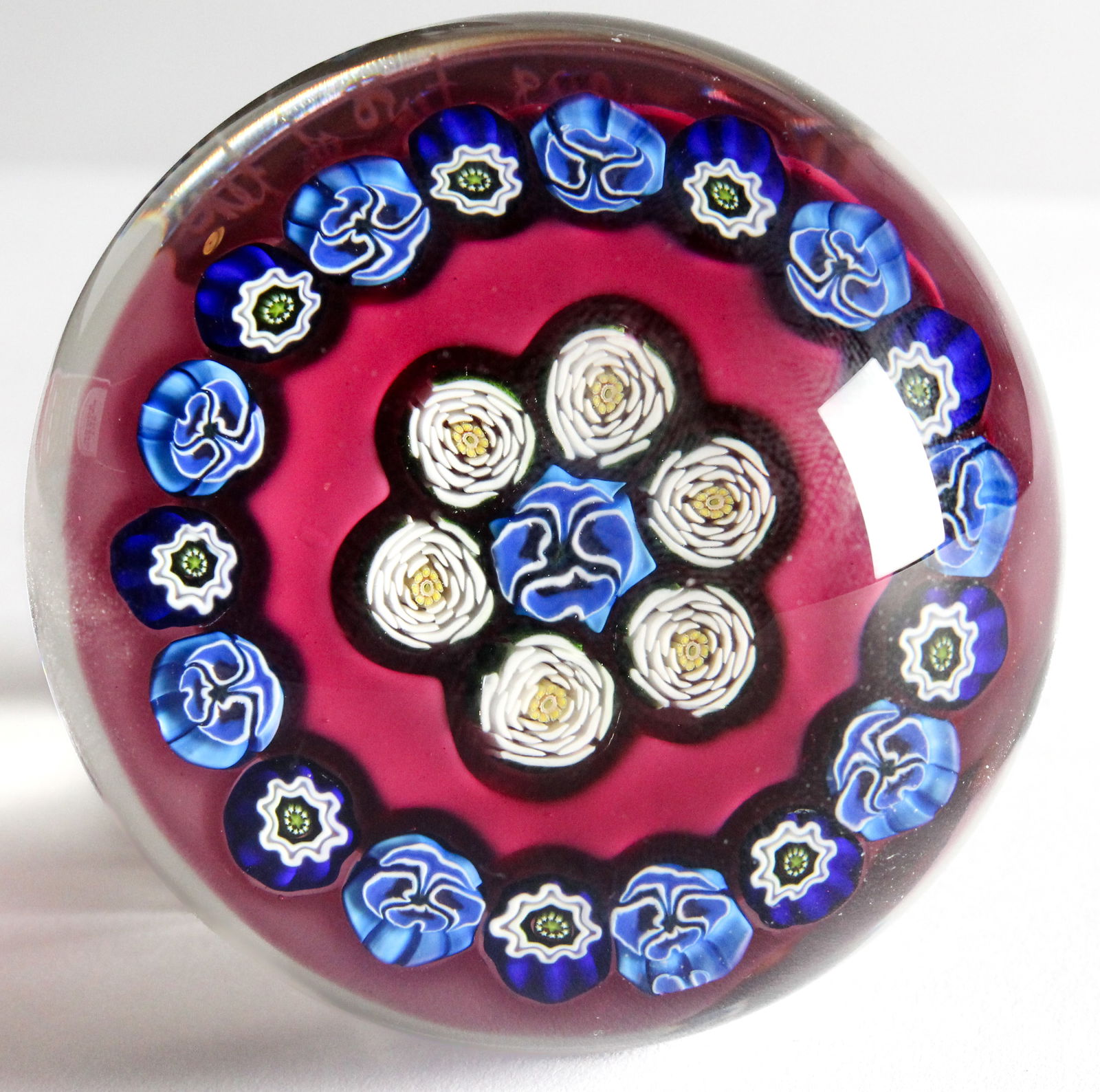 Parabelle Glass Open Central Pansy and Clichy-type Roses Paperweight, 1998 (1 of 3)