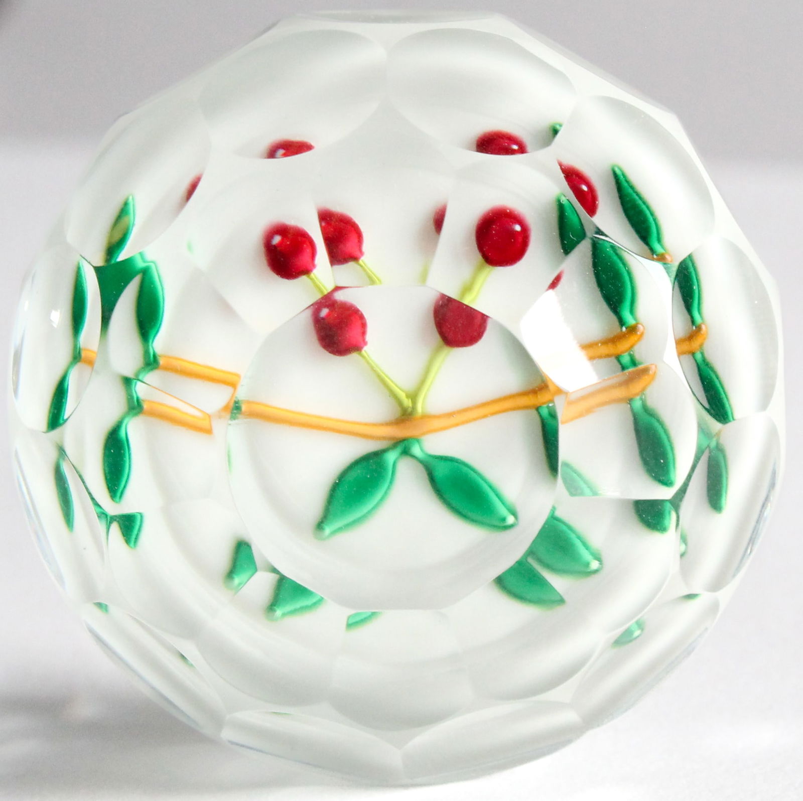 Charles Kaziun Jr. (American, 1919-1992) Faceted Lampwork Cherries Paperweight (1 of 3)