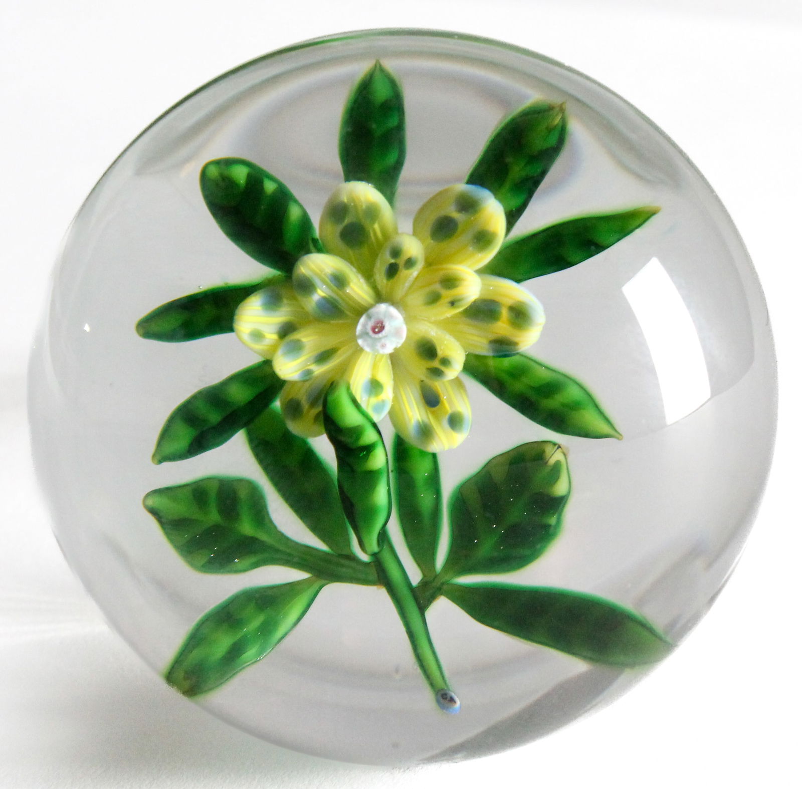 Paul Ysart (Scottish, 1904-1979) Lampwork Flower Art Glass Paperweight (1 of 3)