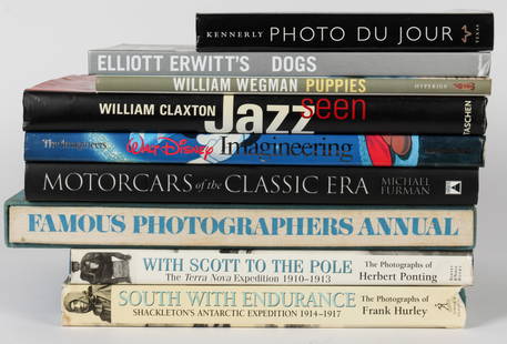Photography Books, Various Subjects: Description: Eight photography books on various subjects, including jazz, Disney, cars, dogs, South Pole expeditions, and other subjects.Type: Book Materials: Paper Date: 20th / 21st century Author: V