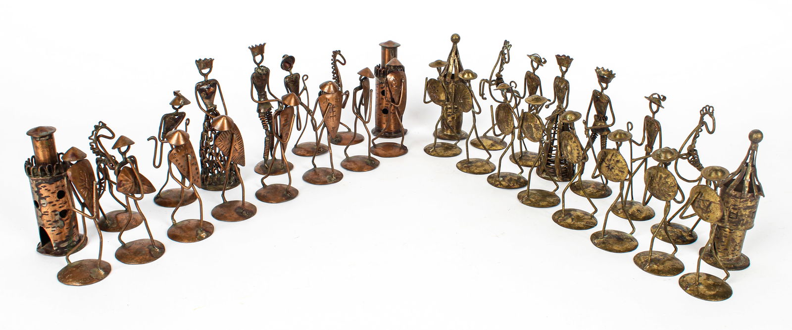 Mid Century Brutalist 32 Piece Copper & Brass Figural Chess Set (1 of 3)