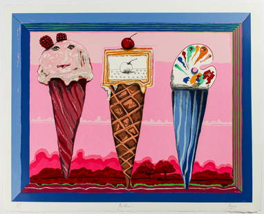 Peter Paone (American, B. 1936) The Cohen's, Serigraph: Description: A serigraph depicting ice cream cones.  Title: The Cohen's Subject: Food Type: Serigraph Materials: Wove paper Markings & Inscriptions: Signed, titled, numbered 168/200 Date: Mid to late