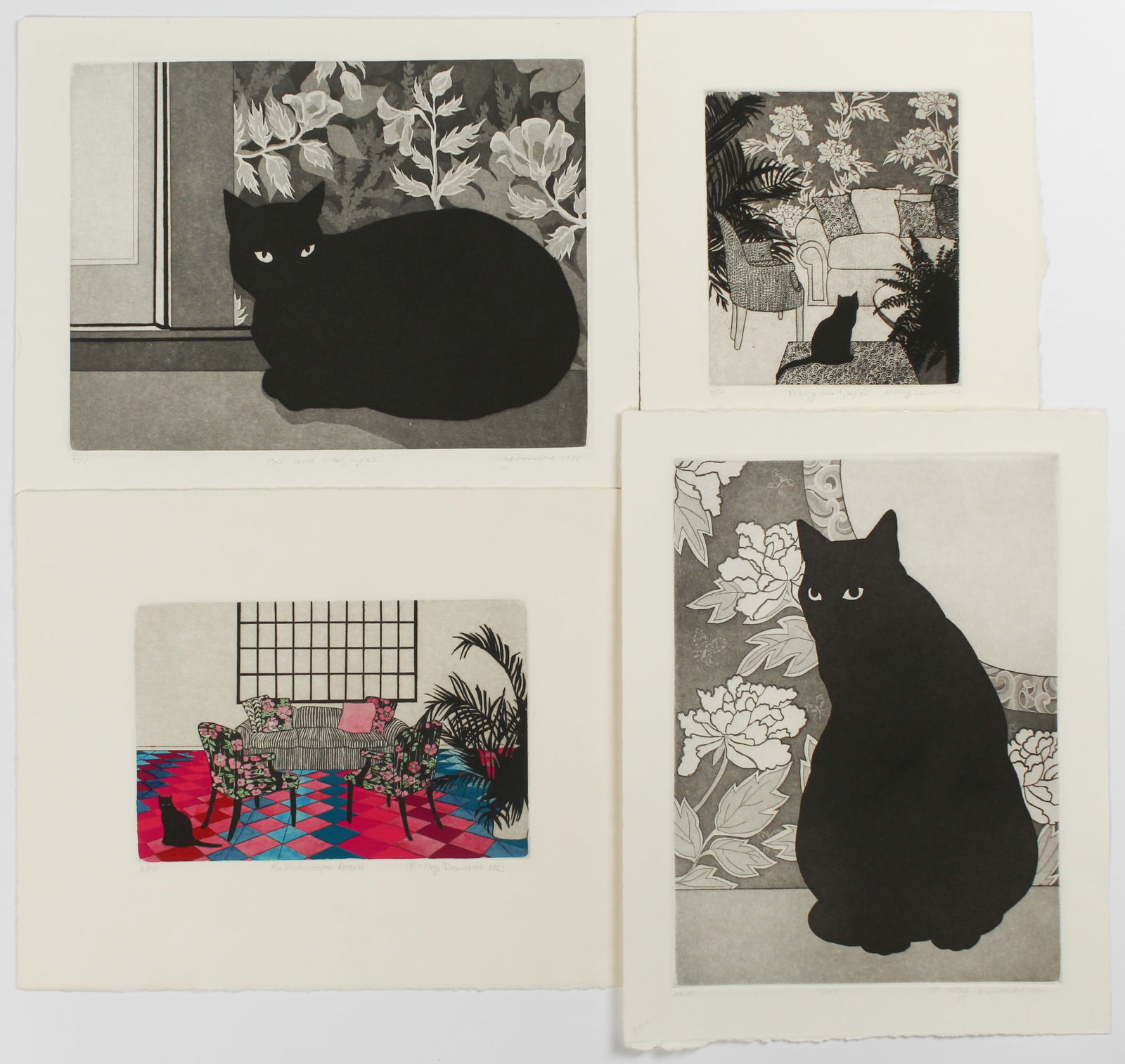 Meg Dawson (American, 20th C.) Four Etchings, Cats (1 of 5)