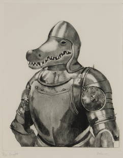 Tom Palmore (American, B 1945) Knight, Etching: Description: A signed, titled and numbered etching depicting an armored alligator. Title: KnightType: Etching Materials: Wove paper Markings & Inscriptions: Signed, titled and numbered 13/150 Date: Mi