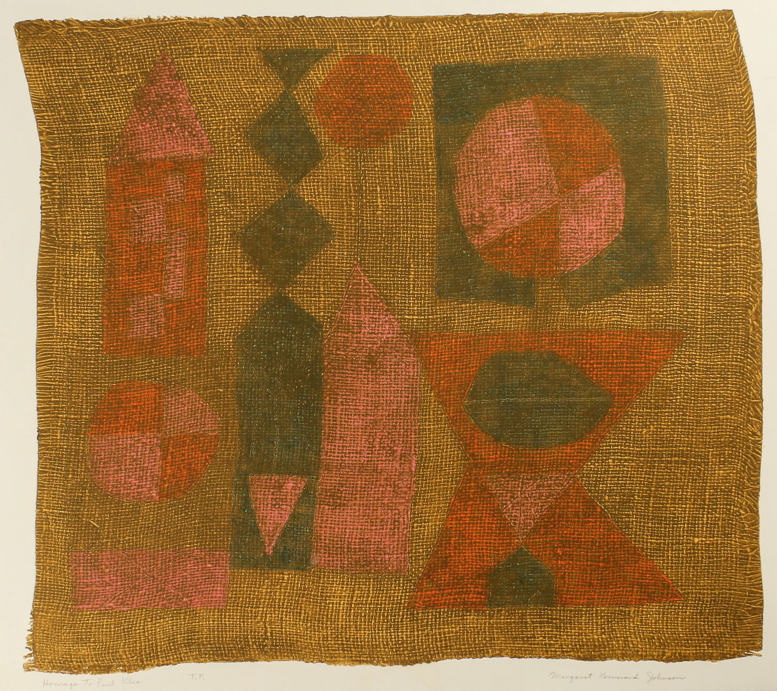 Margaret Kennard Johnson (American, 1918-2015) Homage To Paul Klee, Collagraph (1 of 4)