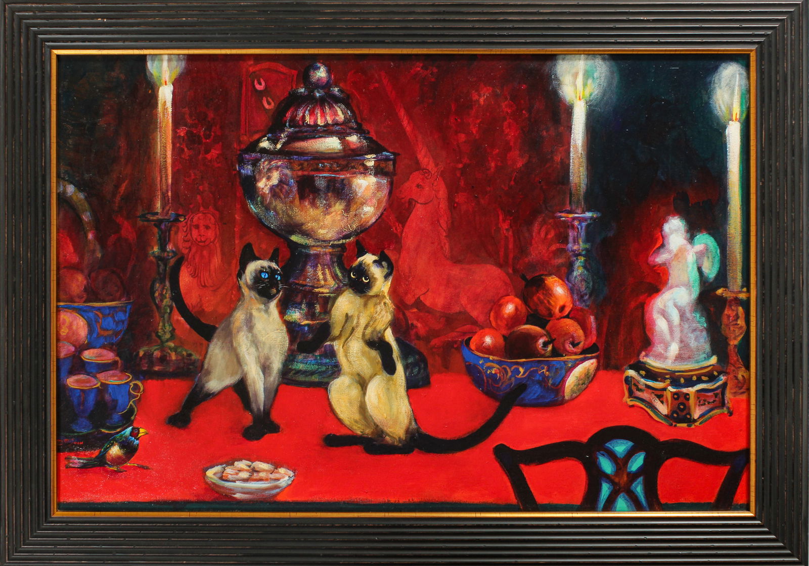 Christine McGinnis (American, 1937-2019) A Cat's Spat, Acrylic on Canvas Painting (1 of 4)