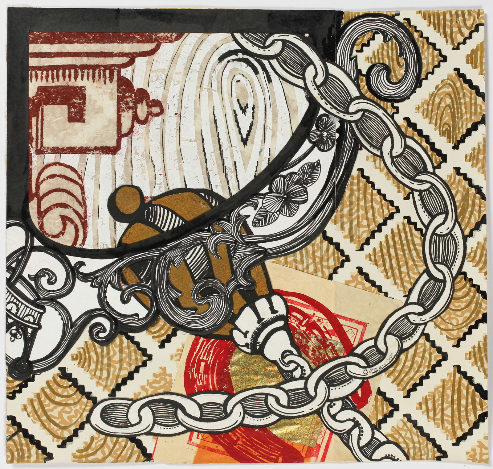 Cassandra Lozano (American, B. 1959) Chain Linked, Mixed Media, Collage (1 of 3)