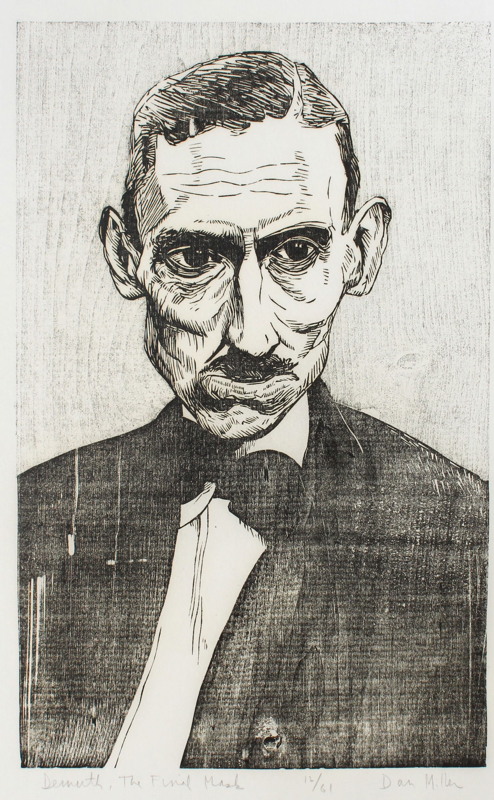 Dan Miller (American, B. 1928) Demuth, The Final Mask, Woodcut on Rice Paper (1 of 3)