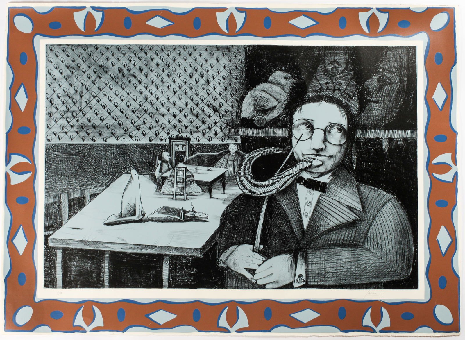 Peter Paone (American, B. 1936) Man with Snake, Lithograph, Serigraph (1 of 4)