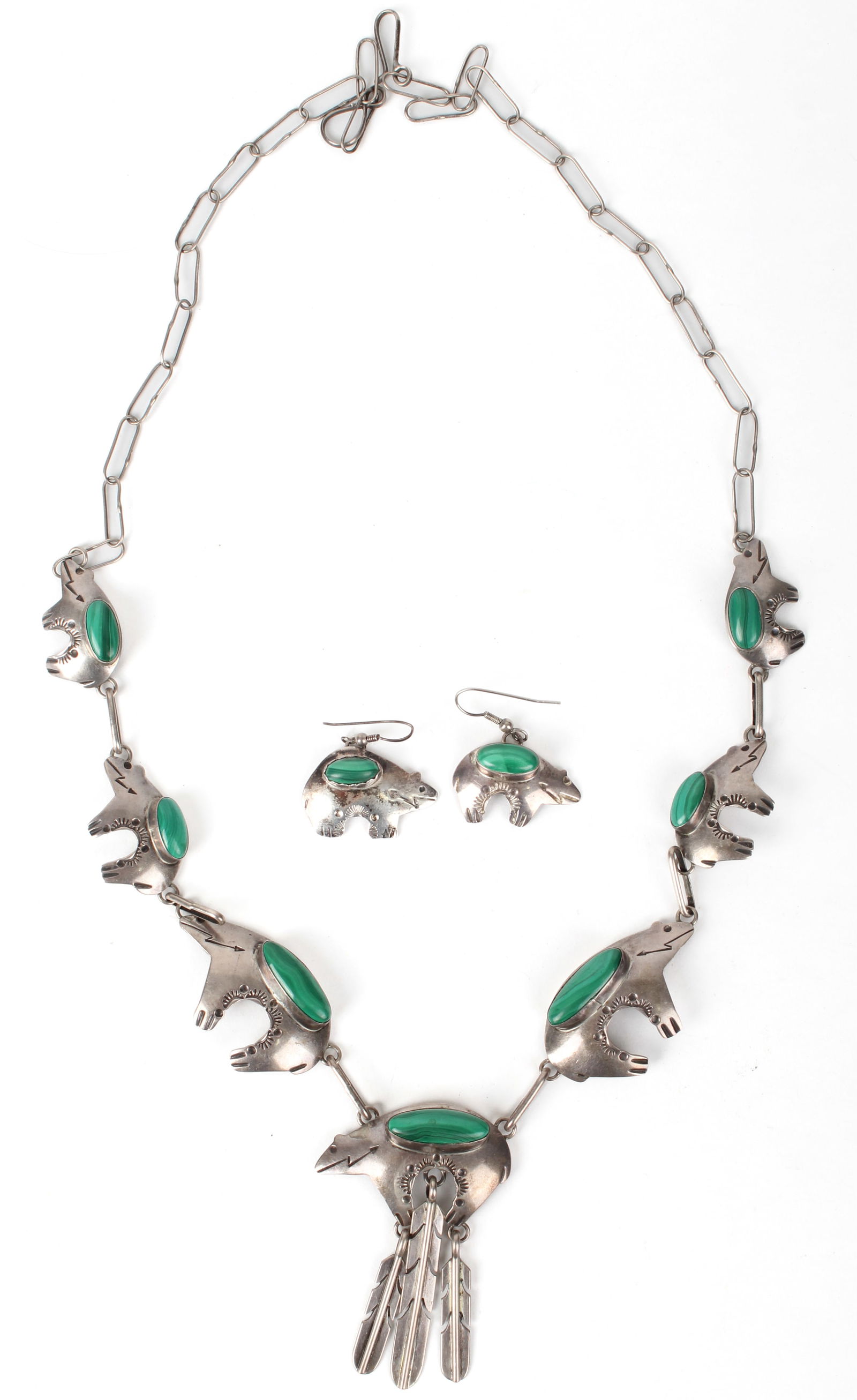 A Bobby Johnson Navajo Turquoise and Silver Necklace and Earrings (1 of 5)