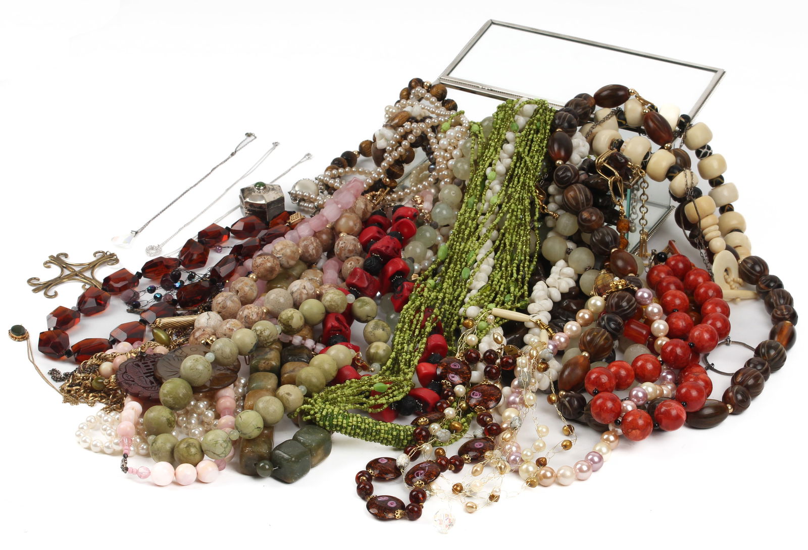 Fashion Jewelry, Including Thirty-Seven Necklaces, a Bracelet, a Pendant, a Silver Trinket Box and A (1 of 7)