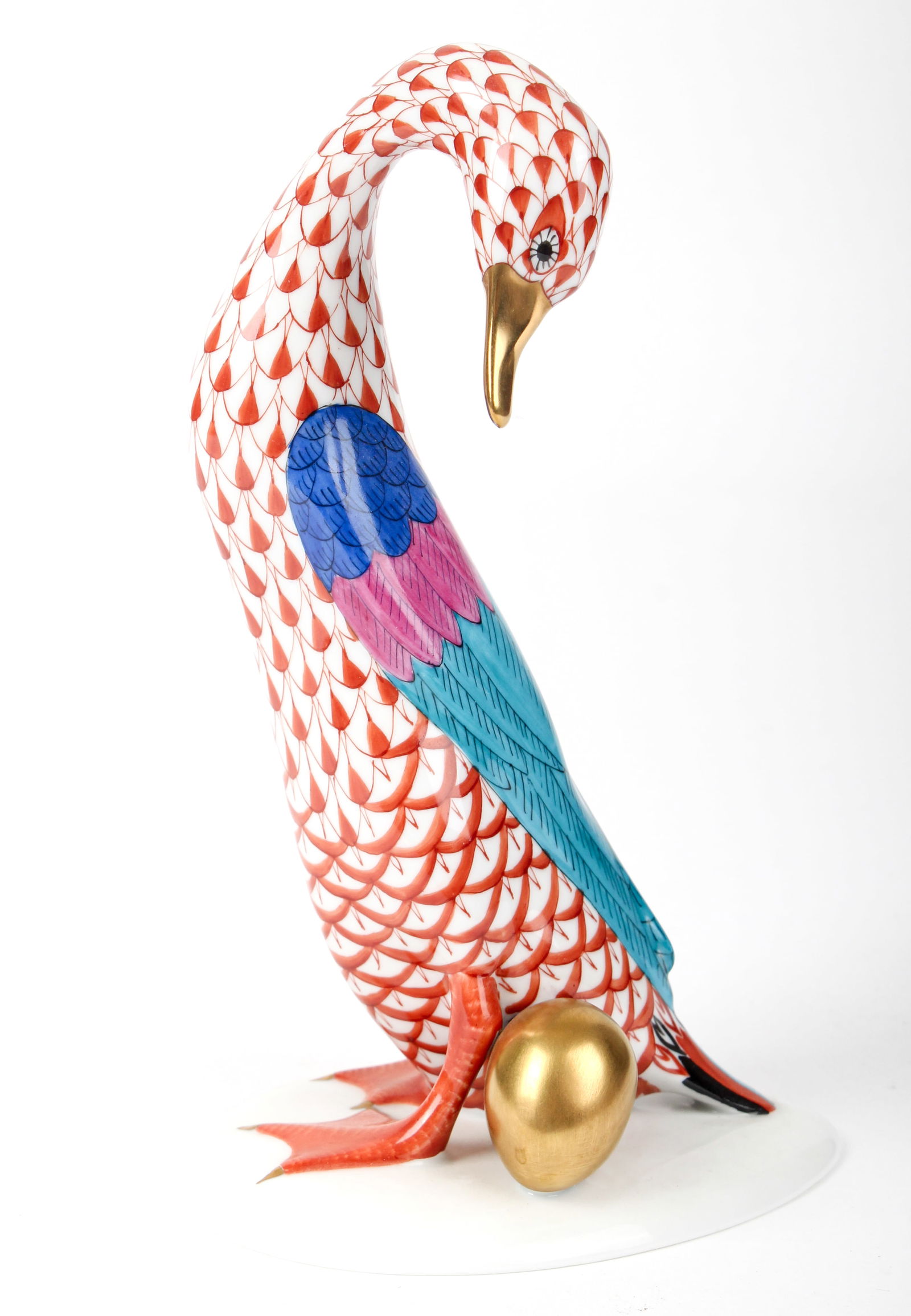Herend Rust Fishnet Goose with Golden Egg (1 of 6)