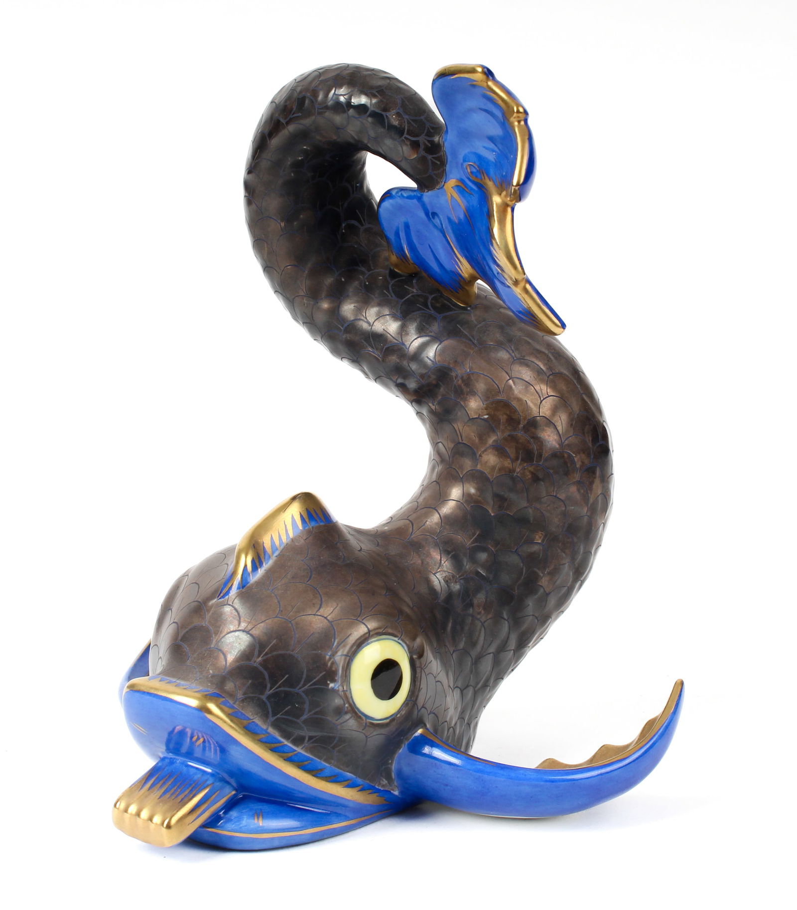 Large Herend Grey and Blue Koi Fish Porcelain Figurine (1 of 5)