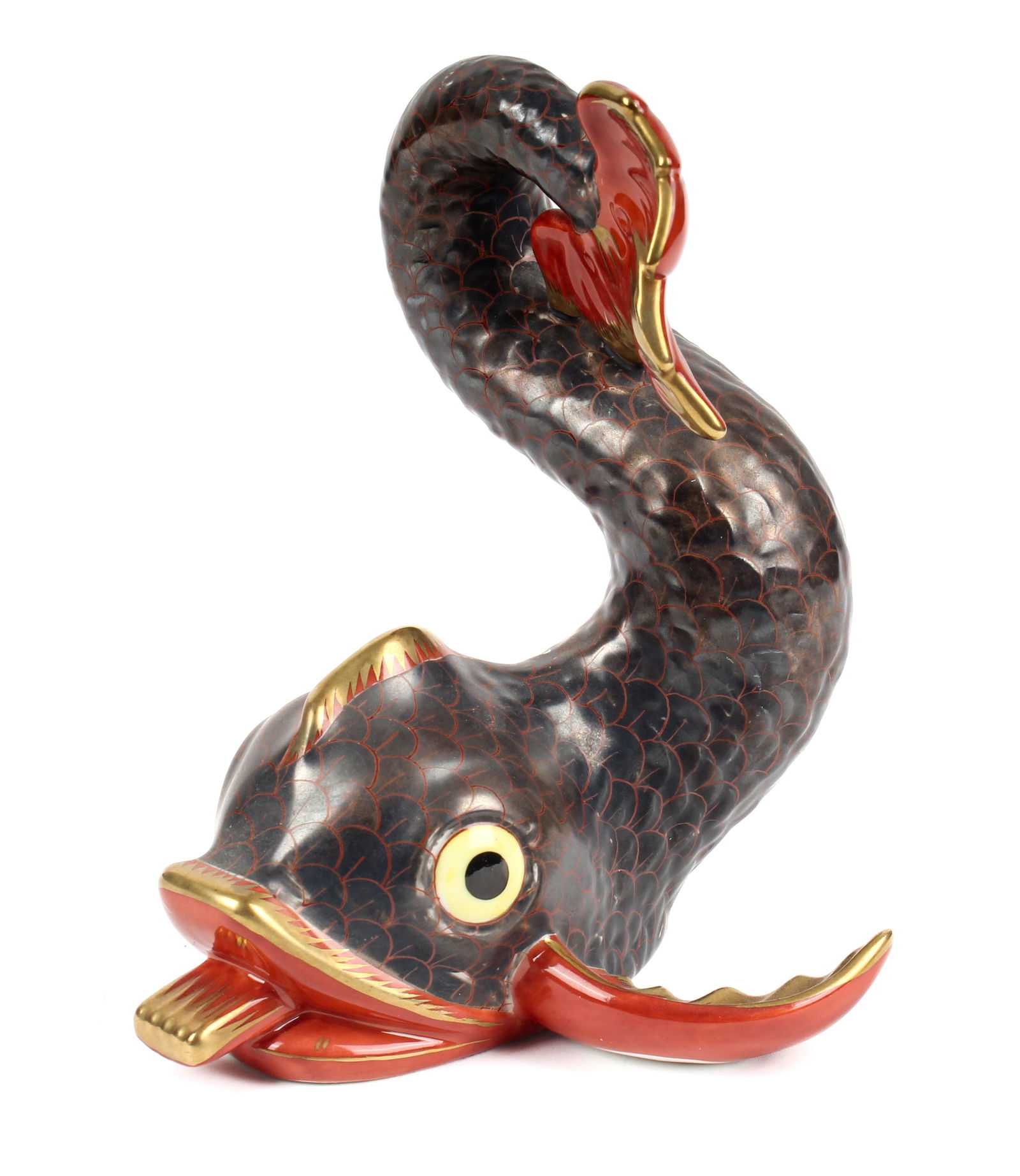 Large Herend Porcelain Grey and Orange Koi Fish Figurine (1 of 5)