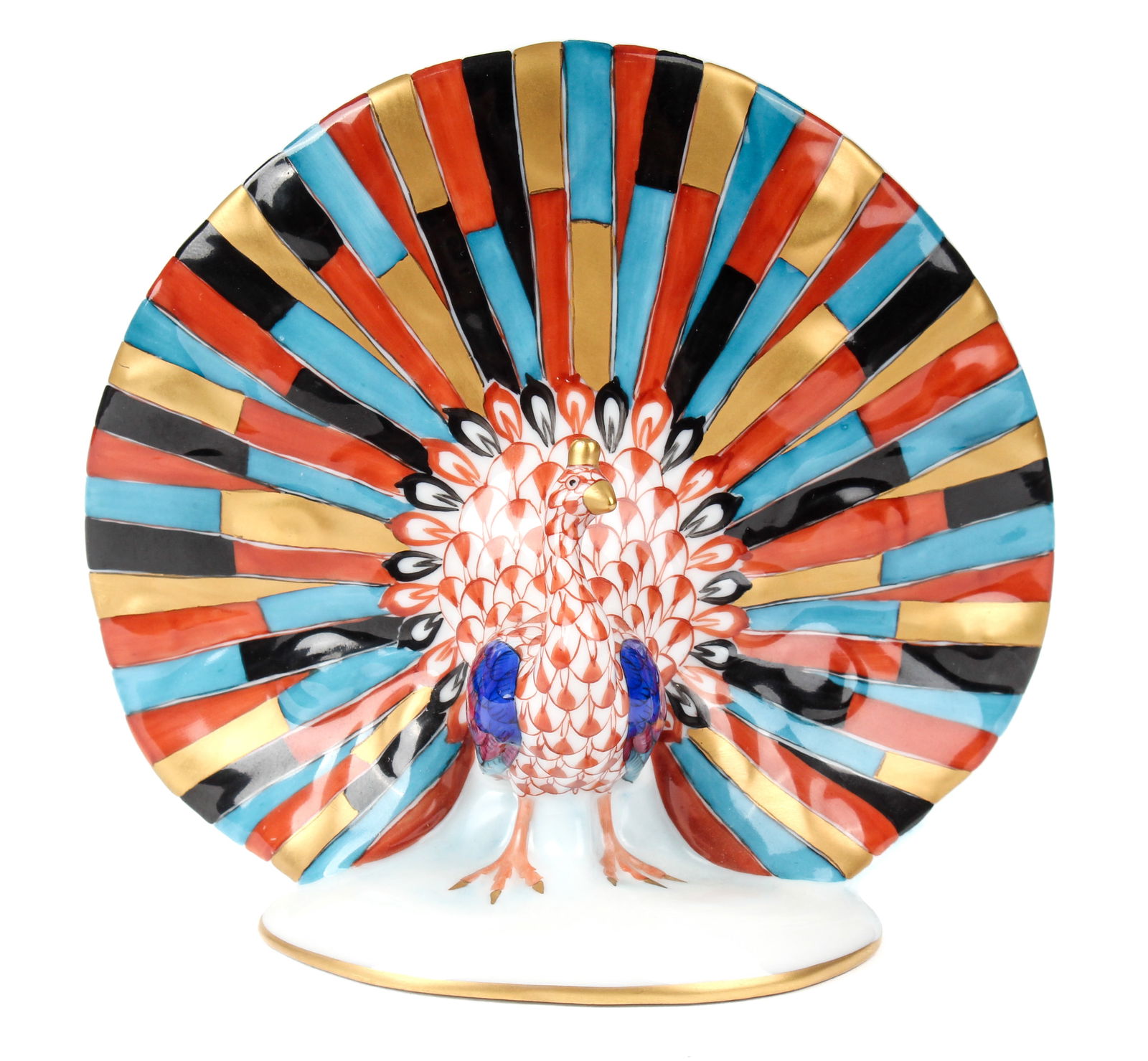 Herend Porcelain Rust Fishnet Peacock Figurine (1 of 5)