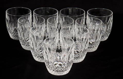 Ten Waterford "Colleen" Cut Crystal Old Fashioned Lowball Rocks Glasses: Description: A group of twelve Waterford crystal rocks glasses in the Colleen pattern.Type: Lowball glass, rocks glass Materials: Crystal, glassMarkings & Inscriptions: MarkedDate: Mid to late 20th ce