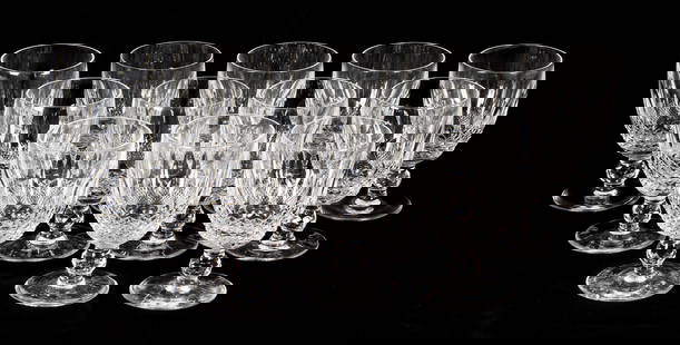 Twelve Waterford "Colleen" Cut Crystal Water Goblets: Description: A group of twelve Waterford cut crystal goblets in the Colleen pattern.Type: Goblet, stemMaterials: Crystal, glassMarkings & Inscriptions: MarkedDate: Mid to late 20th centuryMaker: Water