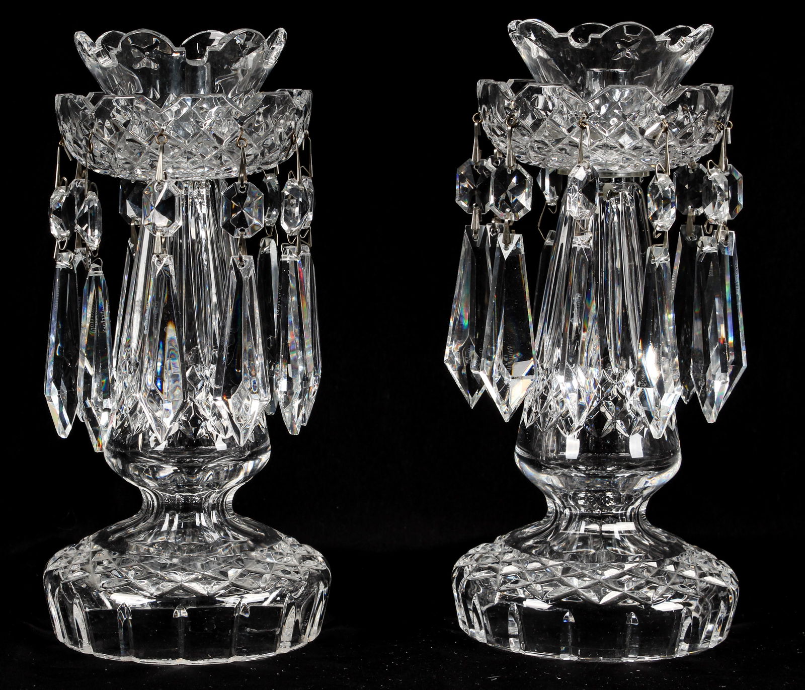 Waterford Crystal Glass Luster Candlesticks With Bobeche (1 of 5)