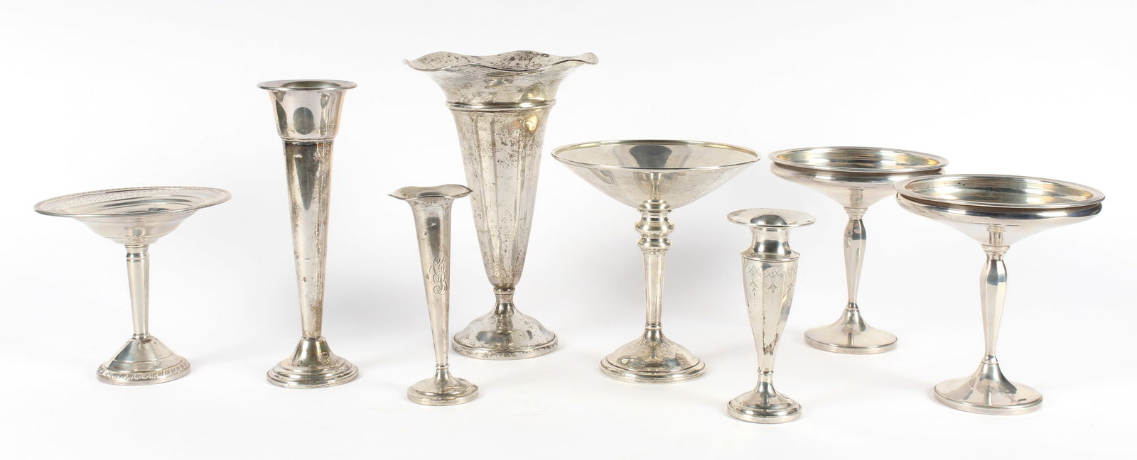 Eight Sterling Silver Weighted Vases, Compotes (1 of 9)